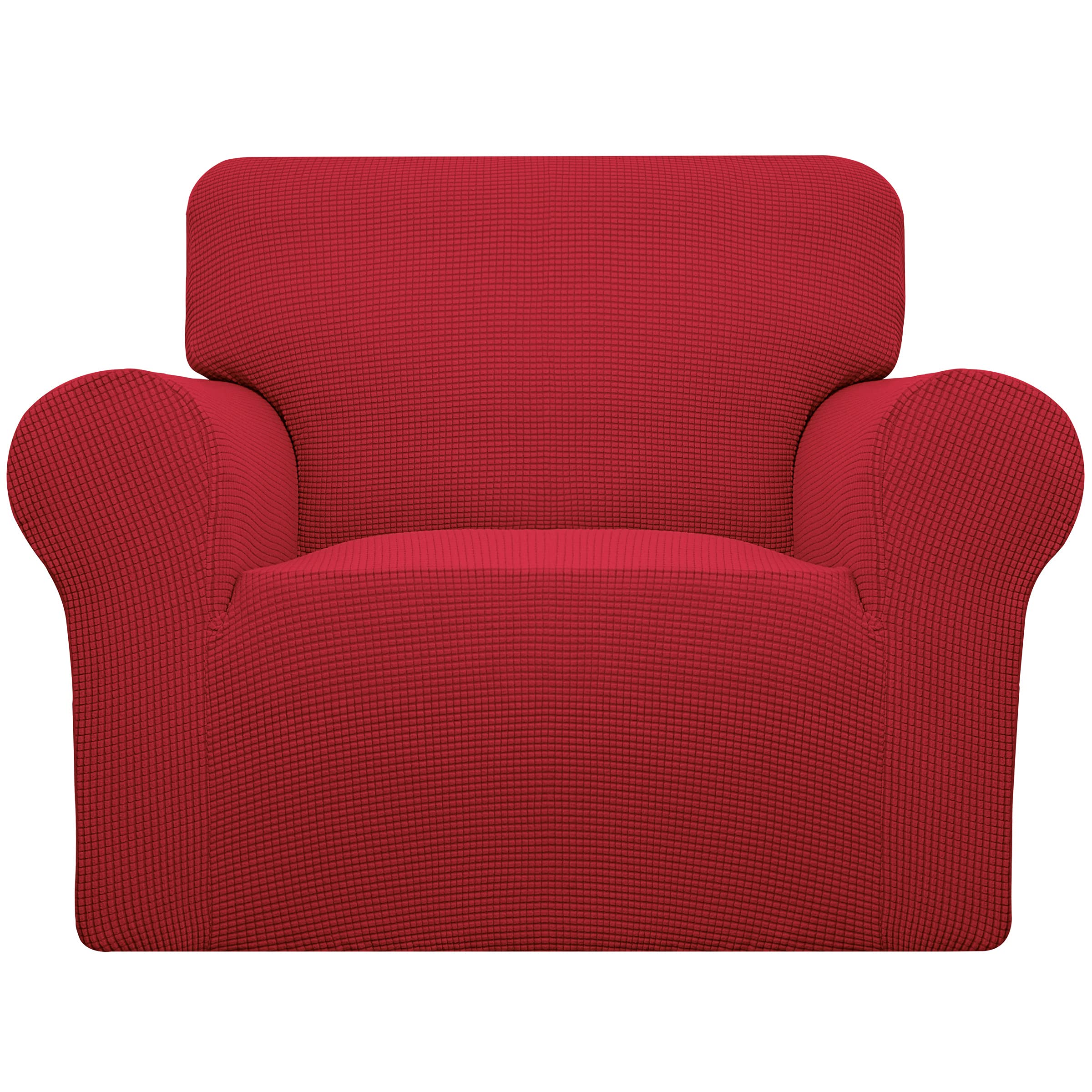 Easy-Going Stretch Chair Sofa Slipcover 1-Piece Couch Sofa Cover Furniture Protector Soft with Elastic Bottom for Kids, Pet. Spandex Jacquard Fabric Small Checks (Chair, Christmas Red)