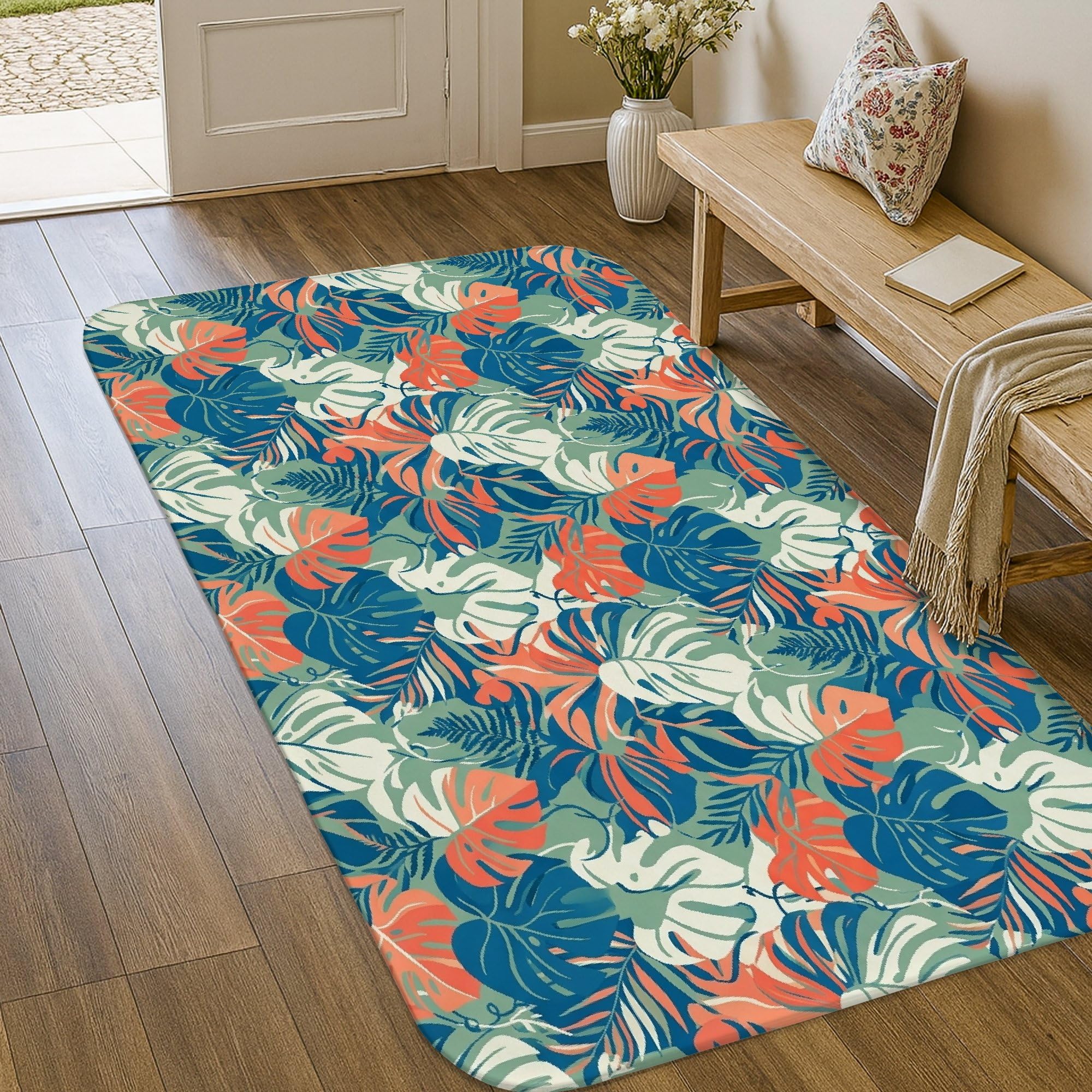 Tapis de cuisine antidérapant Monstera imprimé feuilles de palmier