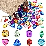 Hicarer 100 Pieces Toy Gems Pirate Treasure Jewels Fake Acrylic Gems Multicolor Bling Diamonds Plastic Gemstones with a Drawstring Bag for Party Table Decorations Pirate Party Favors