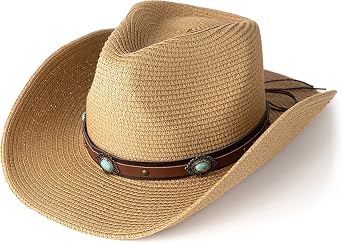 Lisianthus Straw Cowboy Hat for Women & Men Western Cowgirl Hat with Wide Brim