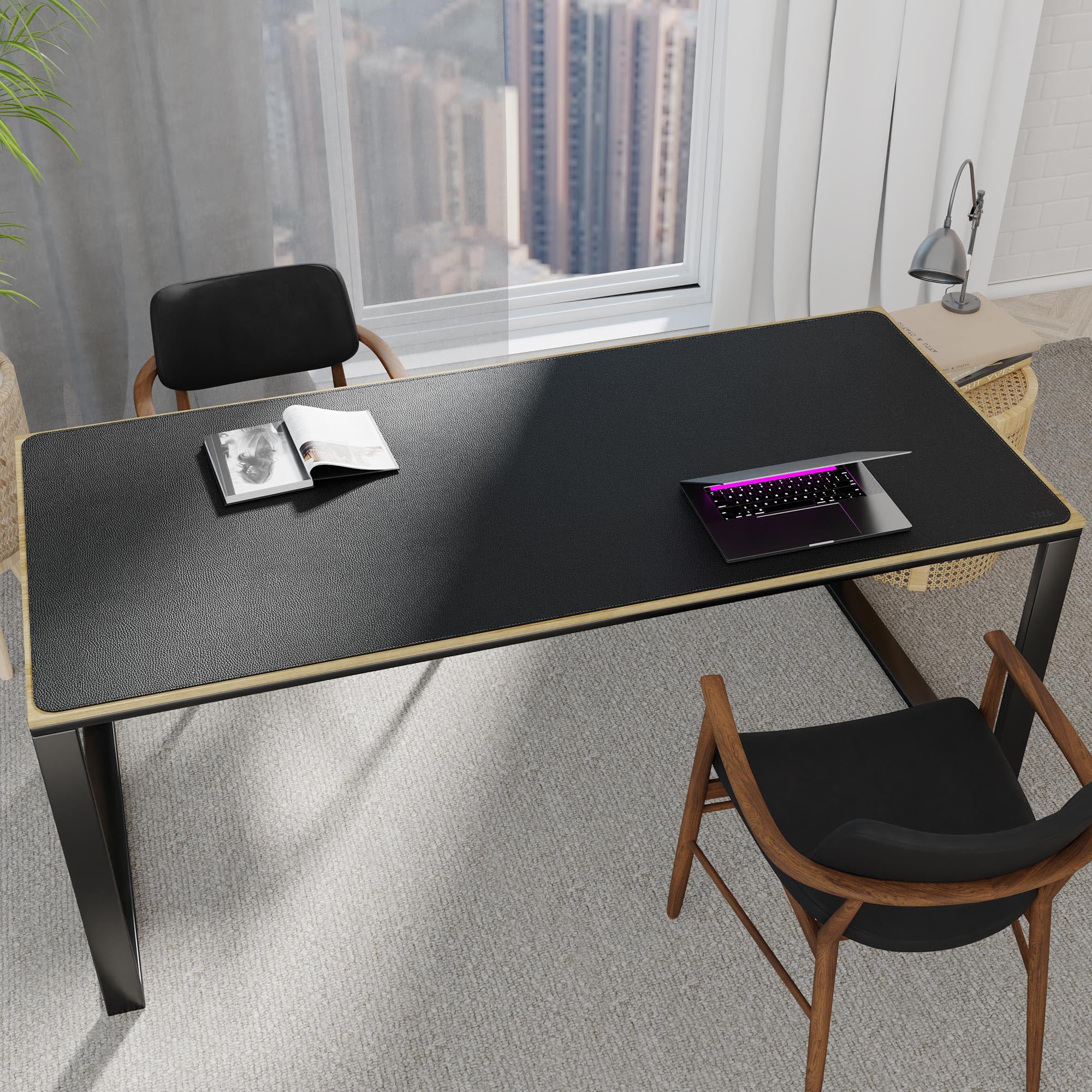 Vyaaa Alfombrilla de escritorio grande de cuero PU de 70.8"x39.3" (Negro) - Alfombrilla de ratón extendida XXL, Protector de escritorio de oficina, Alfombrilla de escritorio antideslizante para