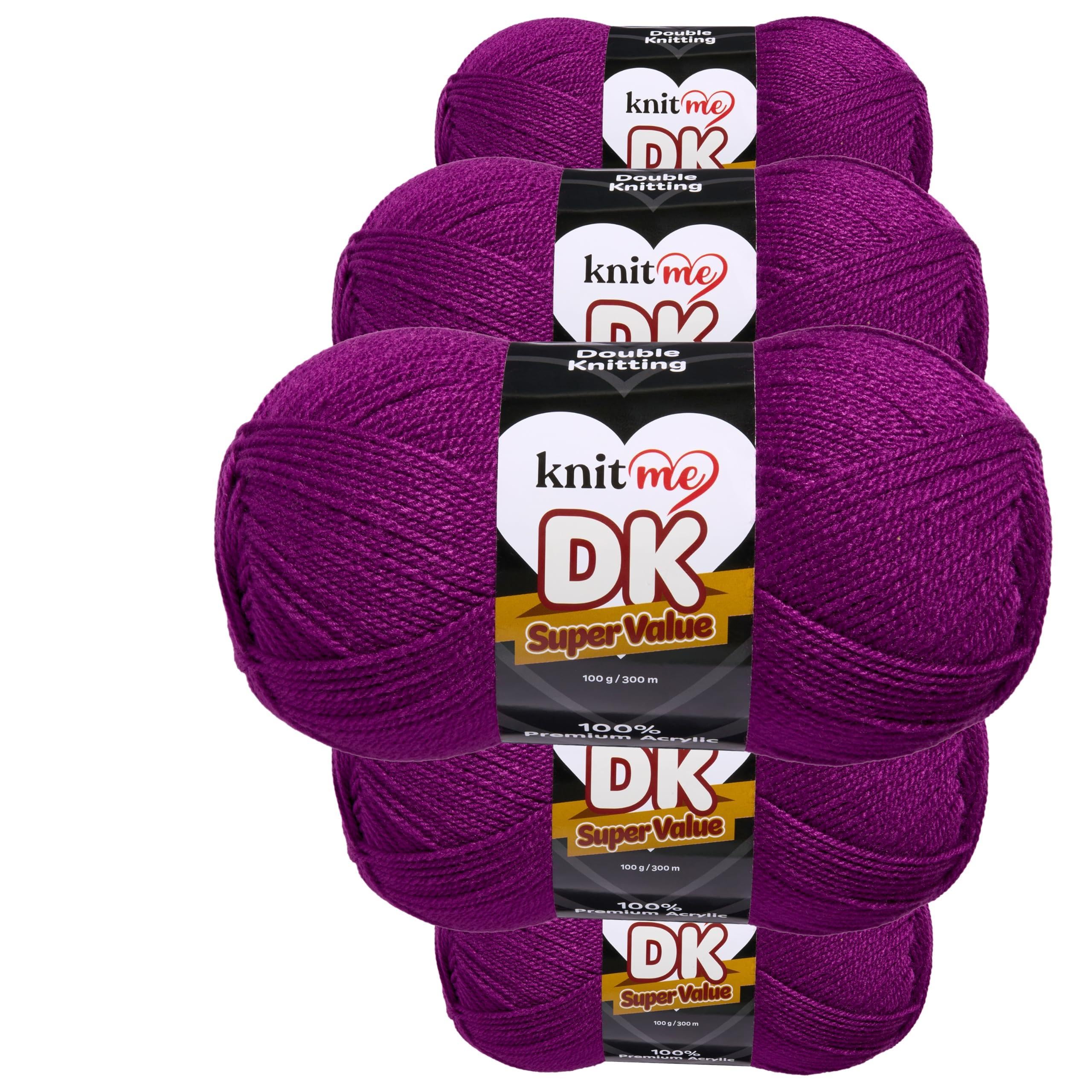 Knit Me DK Double Knitting Yarn Hypoallergenic Acrylic 5X 100g (Magenta)