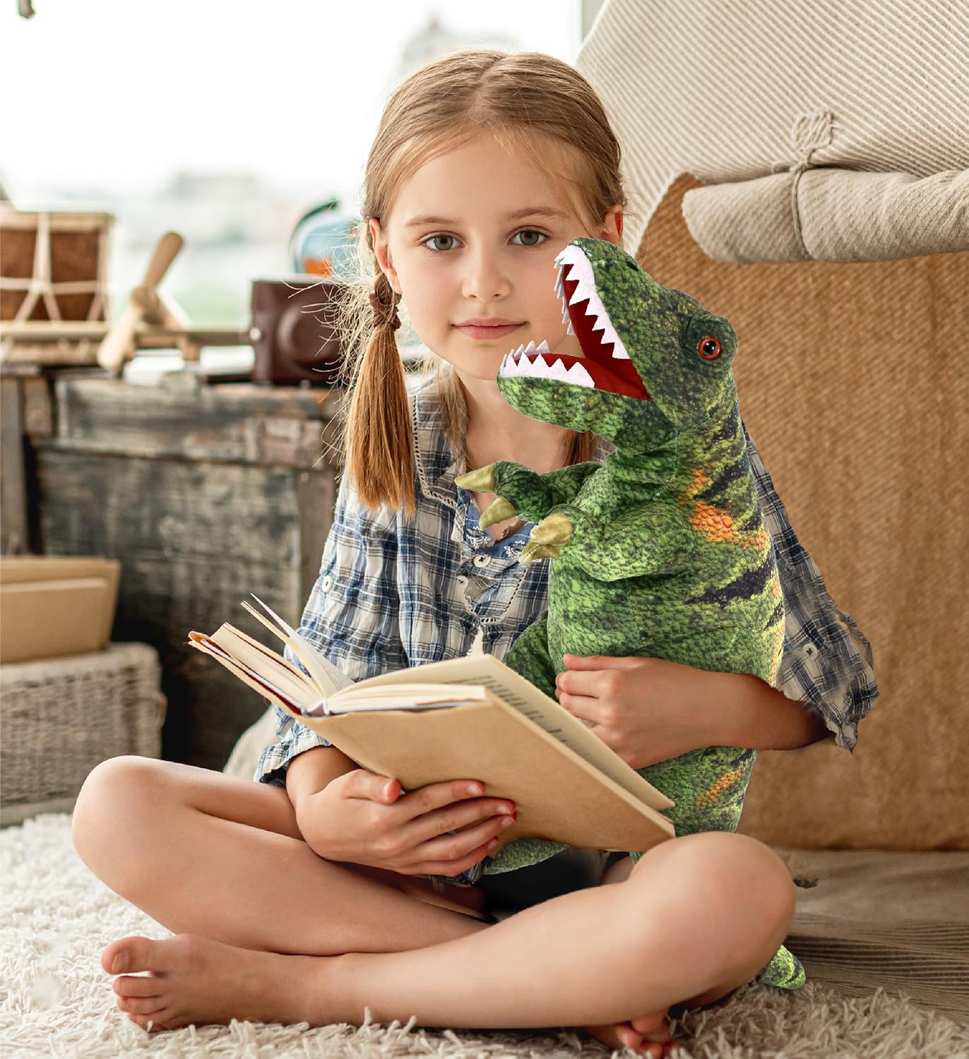 DolliBu Tyrannosaurus Rex Dinosaur Stuffed Animal - Huggable Dinosaur Plush, Adorable Playtime Tyrannosaurus Plush Toy, Cute Dinosaur Cuddle Gifts, Super Soft Plush Doll Toy for Kids, Adults - 16 Inch