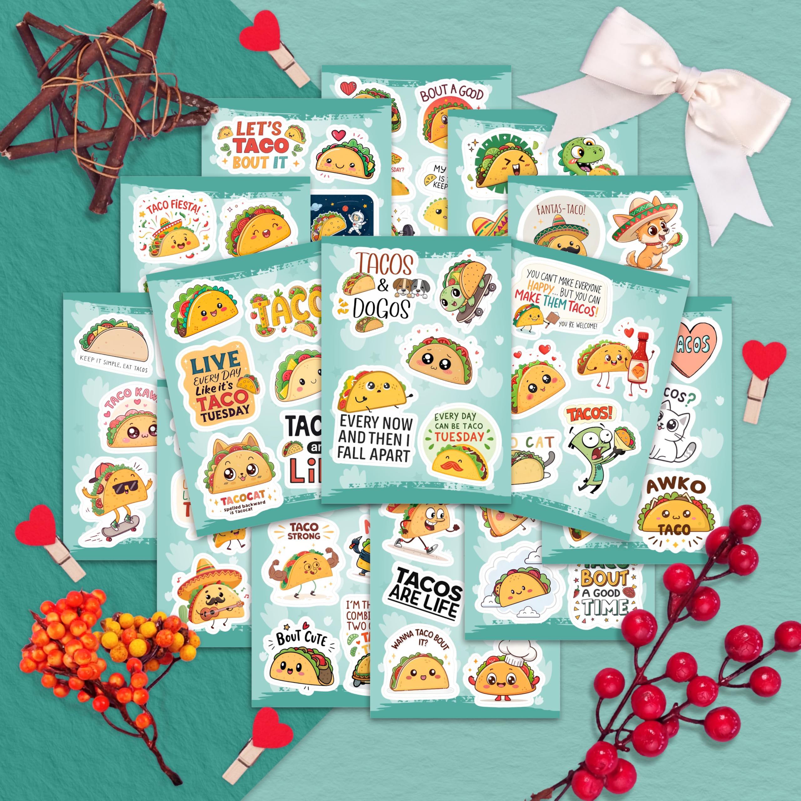 100Pcs Taco Stickers - Taco Party Supplies, Decorations - Food Stickers - Gift for Women & Men