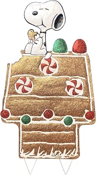 Peanuts Gang Snoopy Gingerbread House Yard Art Outdoor Christmas Decor Hammered Metal