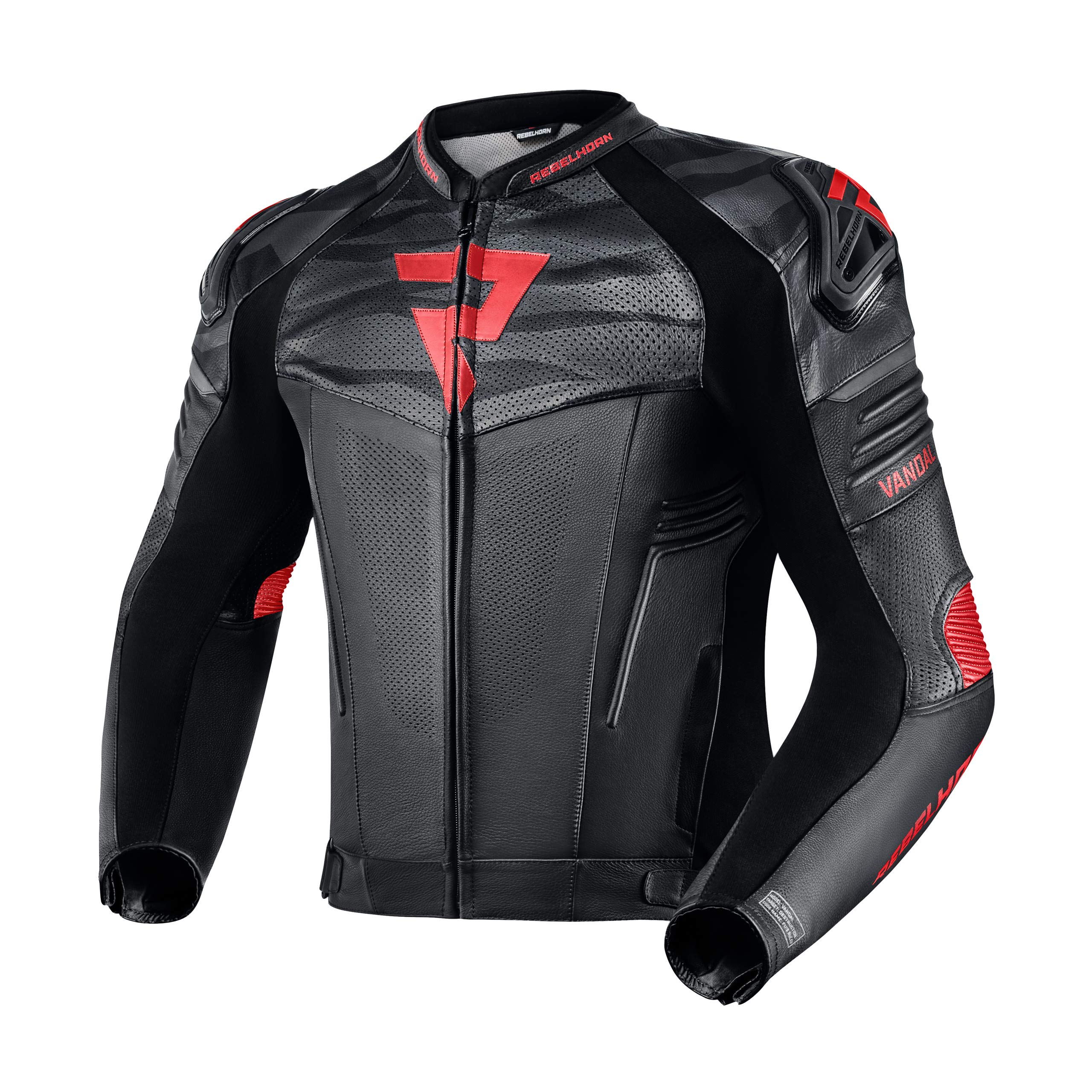 REBELHORN Vandal Motorradjacke Herren | Rindsleder | Ellbogen und Schulterprotektoren Stufe 2 | Schulterschieber | Softshell In&Out Weste | Perforierte Belüftungspaneele | Größen bis 62