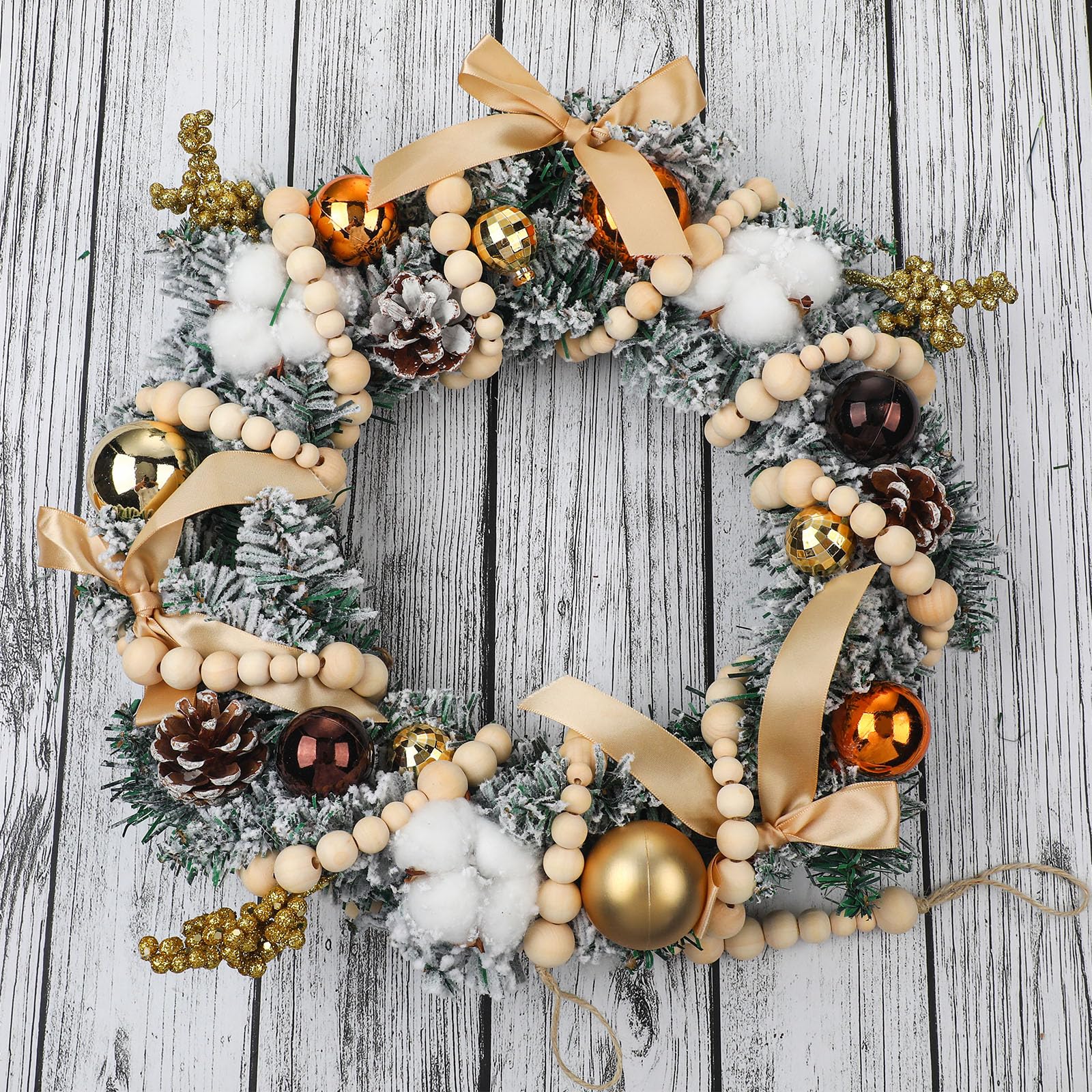 Geetery Lot de 2 guirlandes de perles en bois de Noël de 5,5 m - Guirlande de perles en bois de style rustique - Décoration bohème pour sapin de Noël, maison, entrée, salon, décorations de vacances