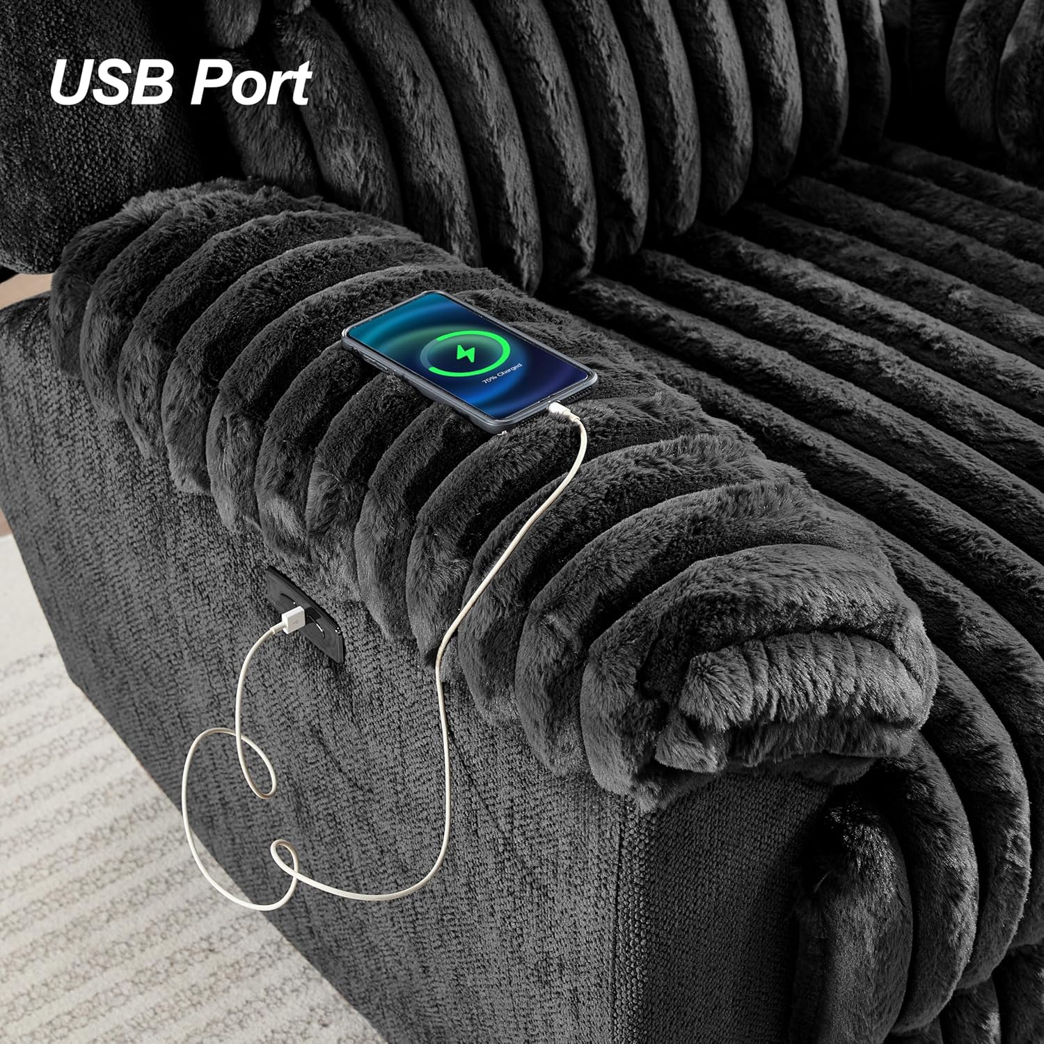 Oversized Power Recliner Zero Gravity with USB Port for Big Man Faux Fur Electric Extra Large Reclining Chairs for Living Room Soft Lumbar Support,26" Seat Width Black