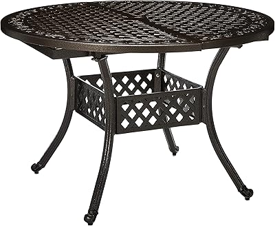 Christopher Knight Home Stock Island Outdoor Expandable Aluminum Dining Table, Hammered Bronze Finish