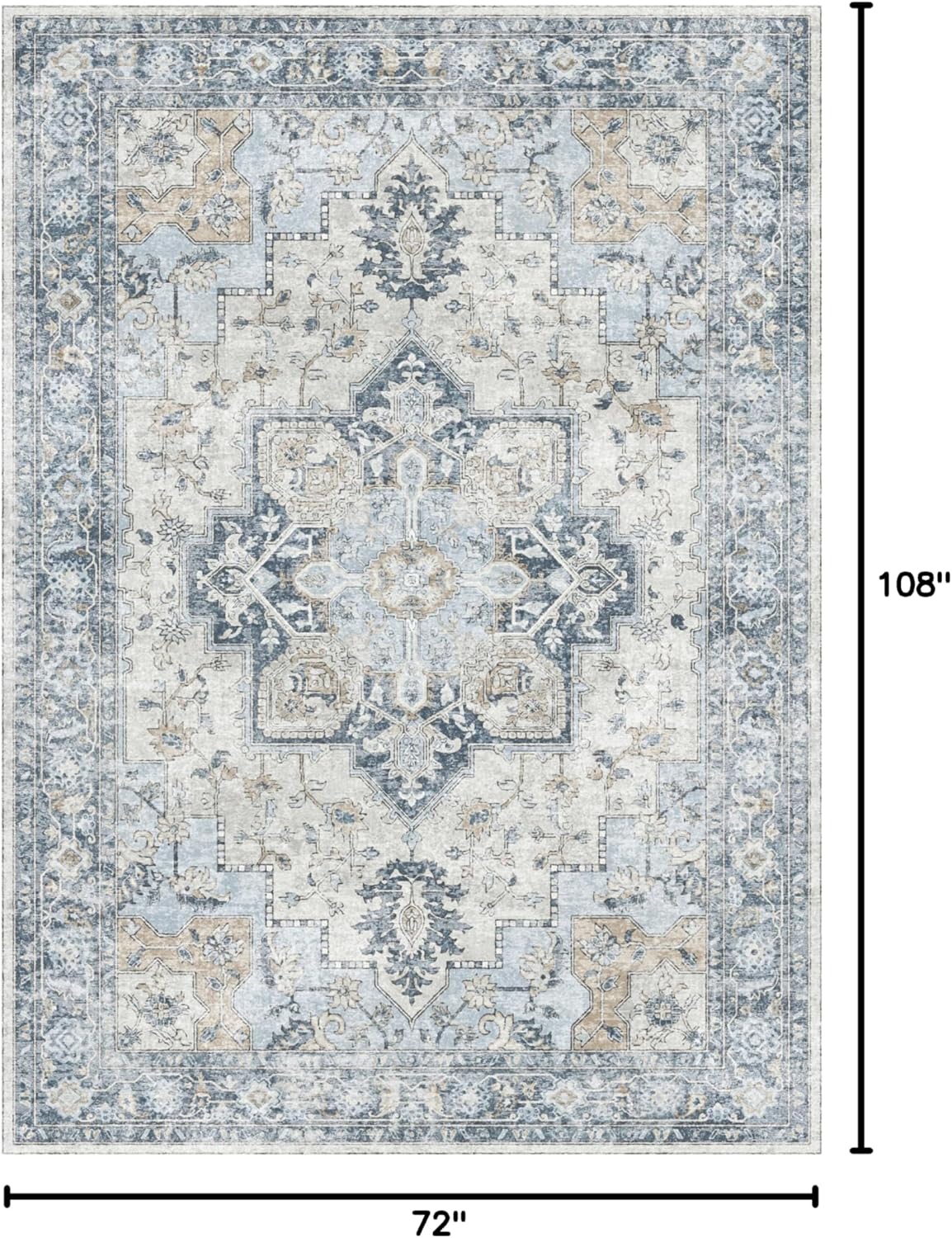 GENIMO 6x9 Area Rugs for Living Room, Non Slip Machine Washable Rugs, Low Pile Chenille Print Rug for Bedroom, Dining Room, Home Office, Blue - Image 2