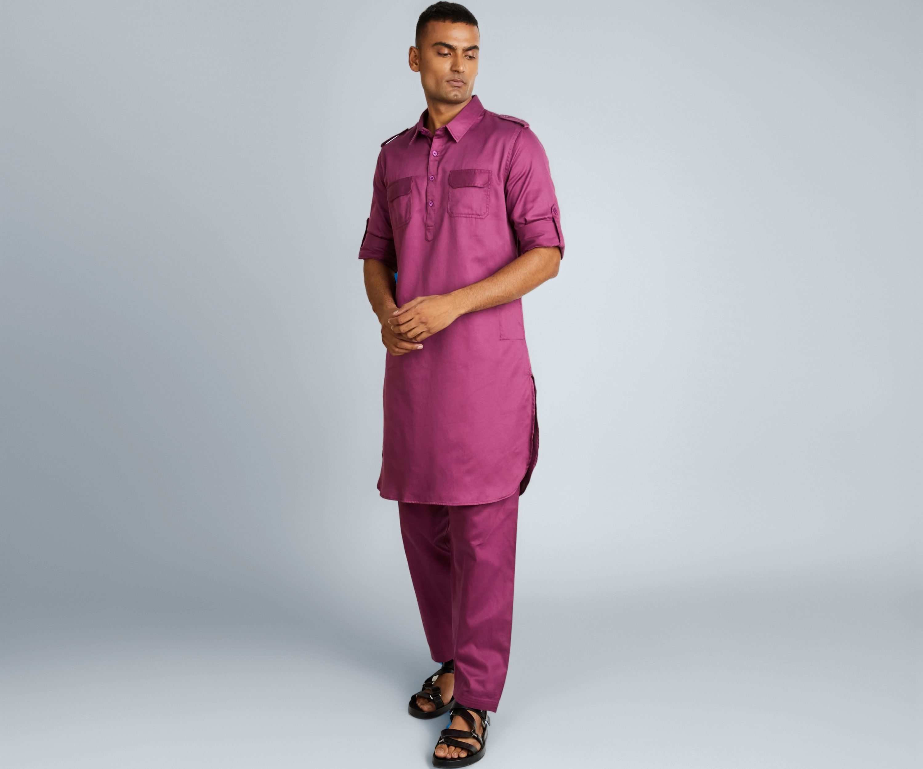 Amazon Brand - Symbol Men's Cotton Solid Kurta Pyjama Set