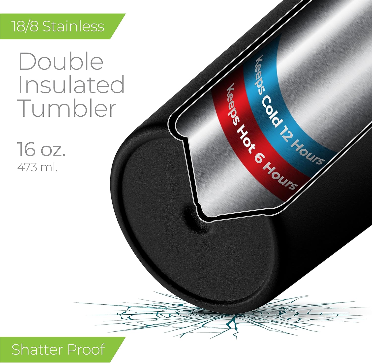 SIPX™ 16 oz Insulated Coffee Tumbler with Leakproof Lid – Stainless Steel, Vacuum Insulated – Keeps Drinks Hot or Cold for Hours – Cupholder Friendly Travel Mug – Black - Image 3