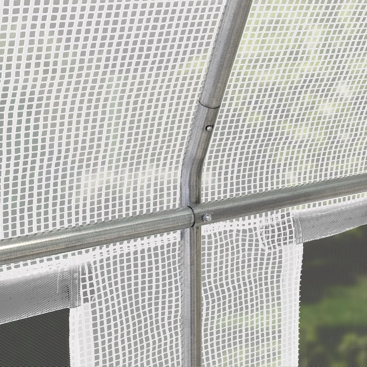 Close-up of greenhouse frame connection