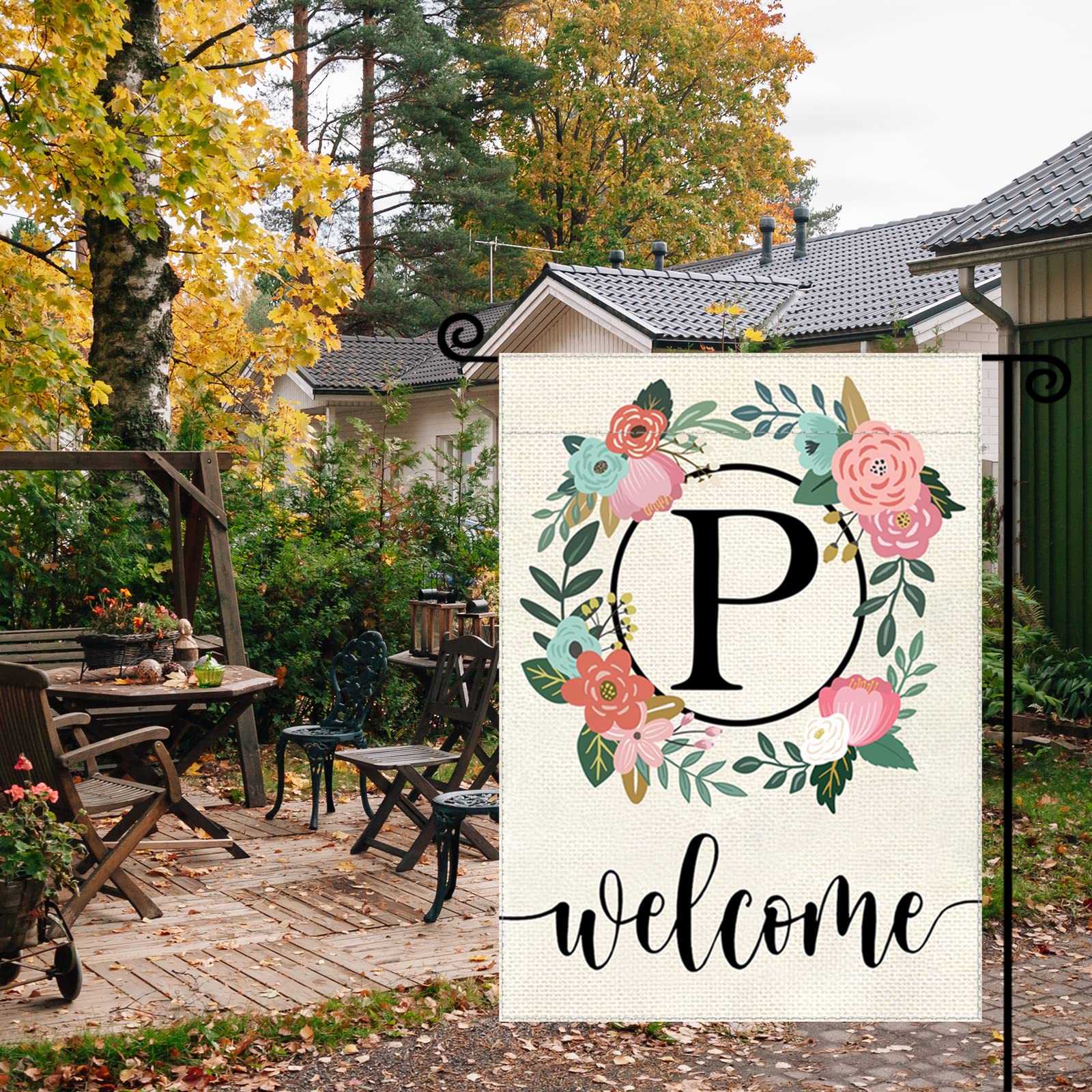 YeeCASE Gartenflagge Mit Monogramm-Buchstabe P – 30.5x45.7 Cm, Doppelseitig, Witterungsbeständig