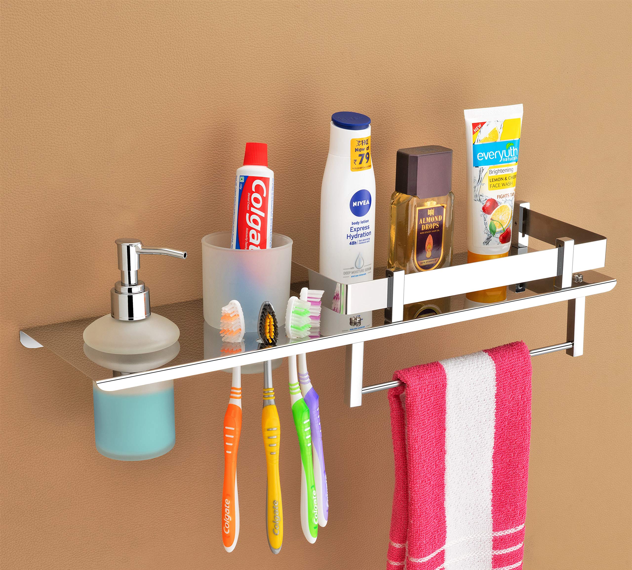 Plantex Stainless Steel 4in1 Multipurpose Bathroom Shelf/Bathroom Steel Rack with Tumbler Holder, Towel Rod and Liquid Soap Dispenser Chrome (18x5 inches) (B08QTRBW3P) Amazon Price History, Amazon Price Tracker