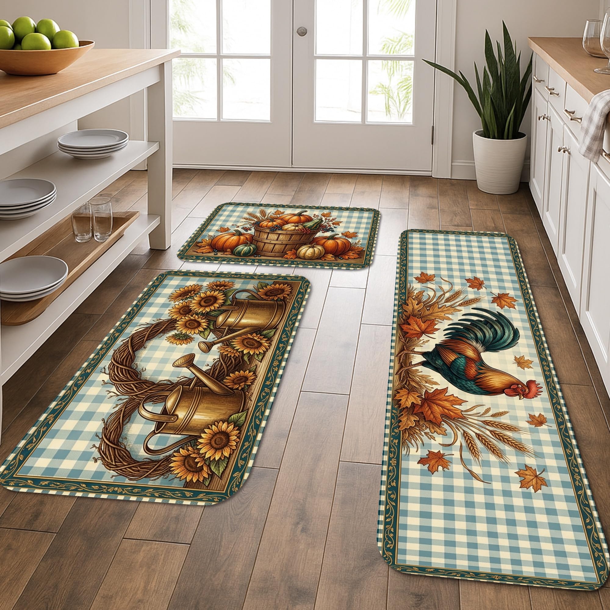 Tapis de cuisine pour évier et buanderie style rustique traditionnel vert