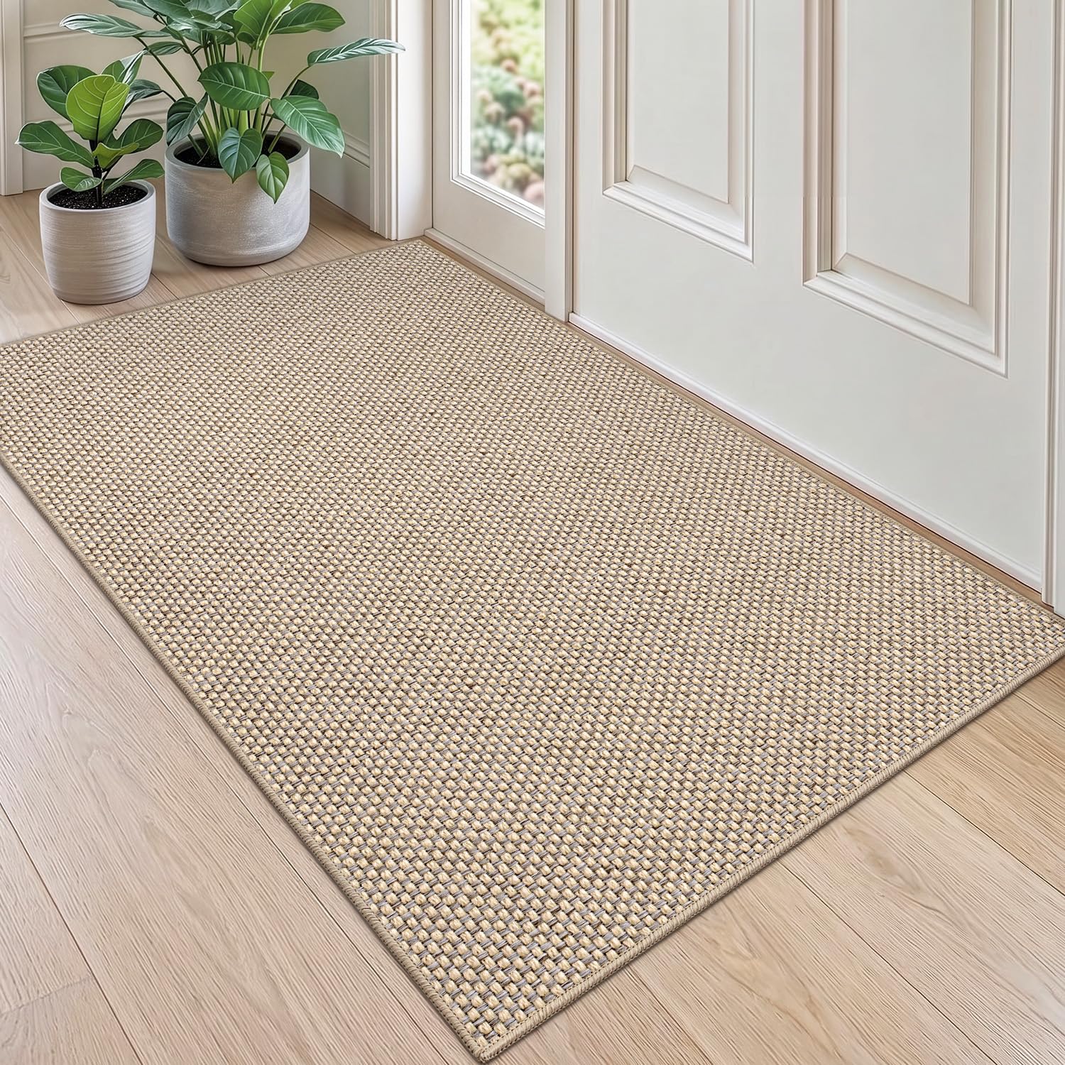 DEXI Zerbino Ingresso Interno 90 x 140 cm, Tappeto Porta Antiscivolo, Facile da Pulire, Zerbini Assorbente per Casa, Corridoio, Beige