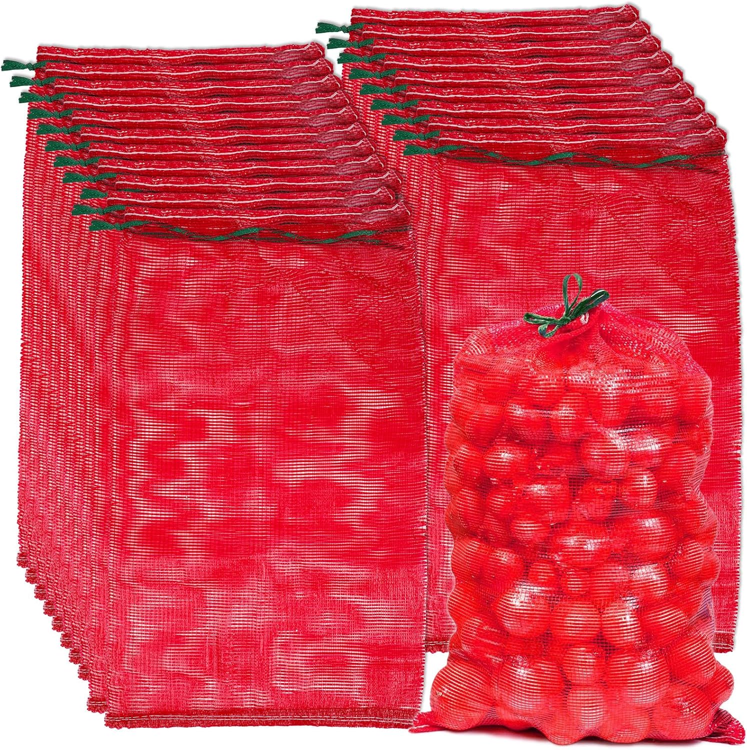 50 Pack Mesh Produce Bags Extra Large 60 lbs Reusable Onion Sacks 21” x 32” Drawstring Fresh Produce Storage Bag Washable Net Bag for Onions, Vegetables, Potatoes, Citrus, Crawfish, Firewood