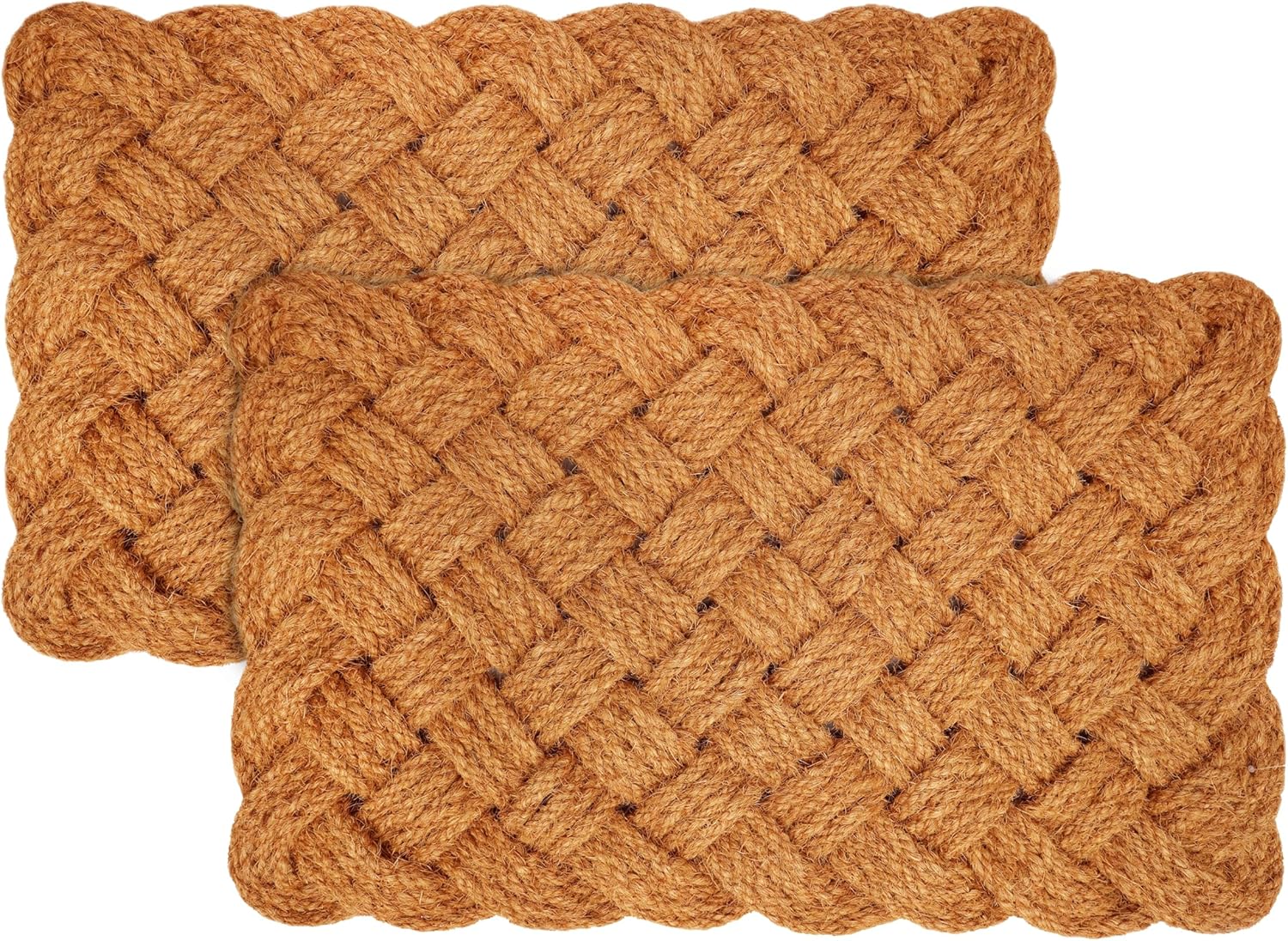 Croft&Cane Rope Woven Doormat - Set of 2 Natural 17x30 Inches Handmade Coir Entryway Mat - Nautical Interwoven Rope Design - Heavy Duty Coconut Fiber Door Mat for Indoor Outdoor Use
