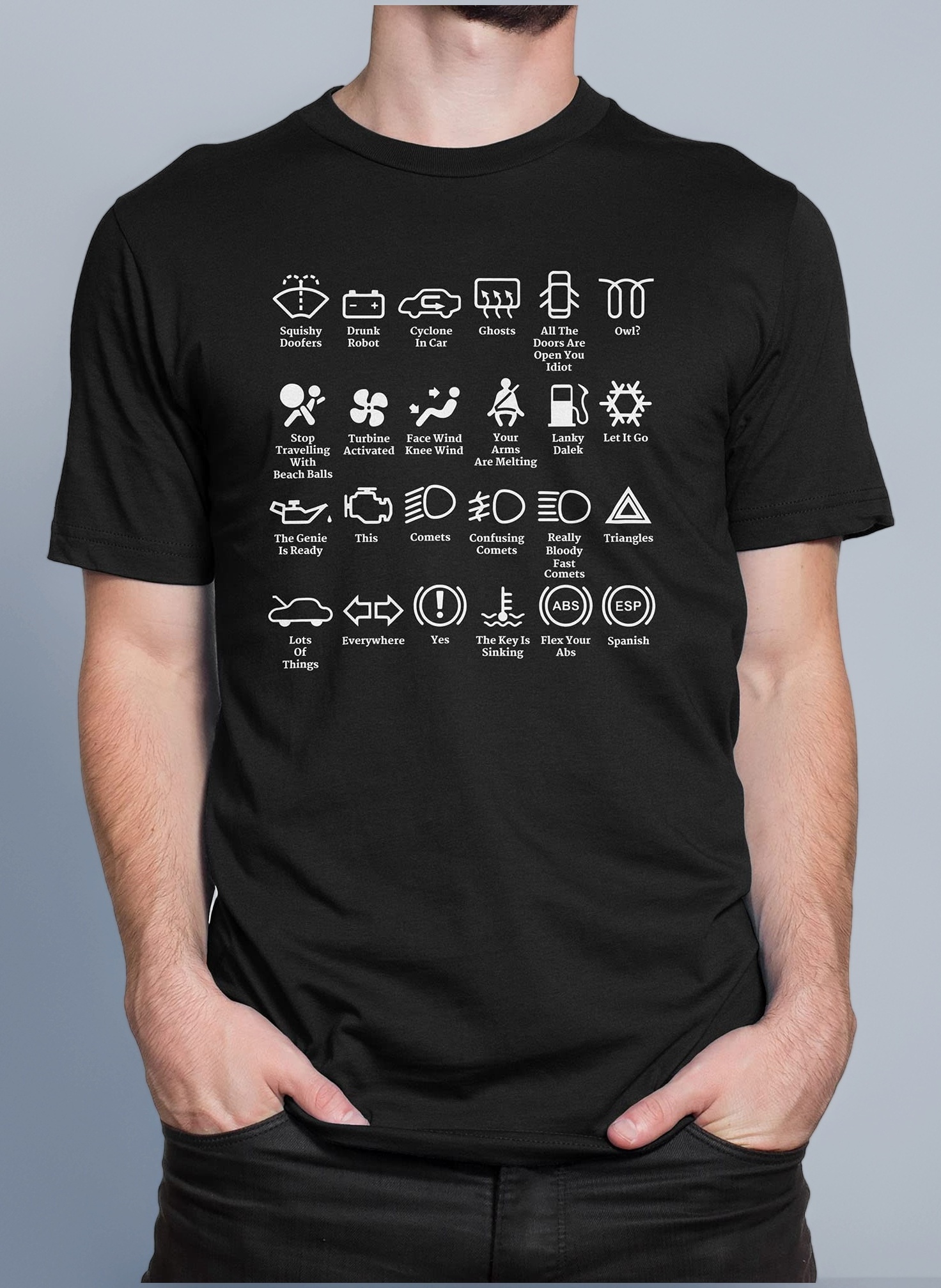 Novelty T-Shirts, with A Flashing Car Light Symbol Design, Breathable Crew Neck Graphic T Shirt with Side Seams, Funny Tshirts for Men, Made of 140 GSM Sustainable Cotton