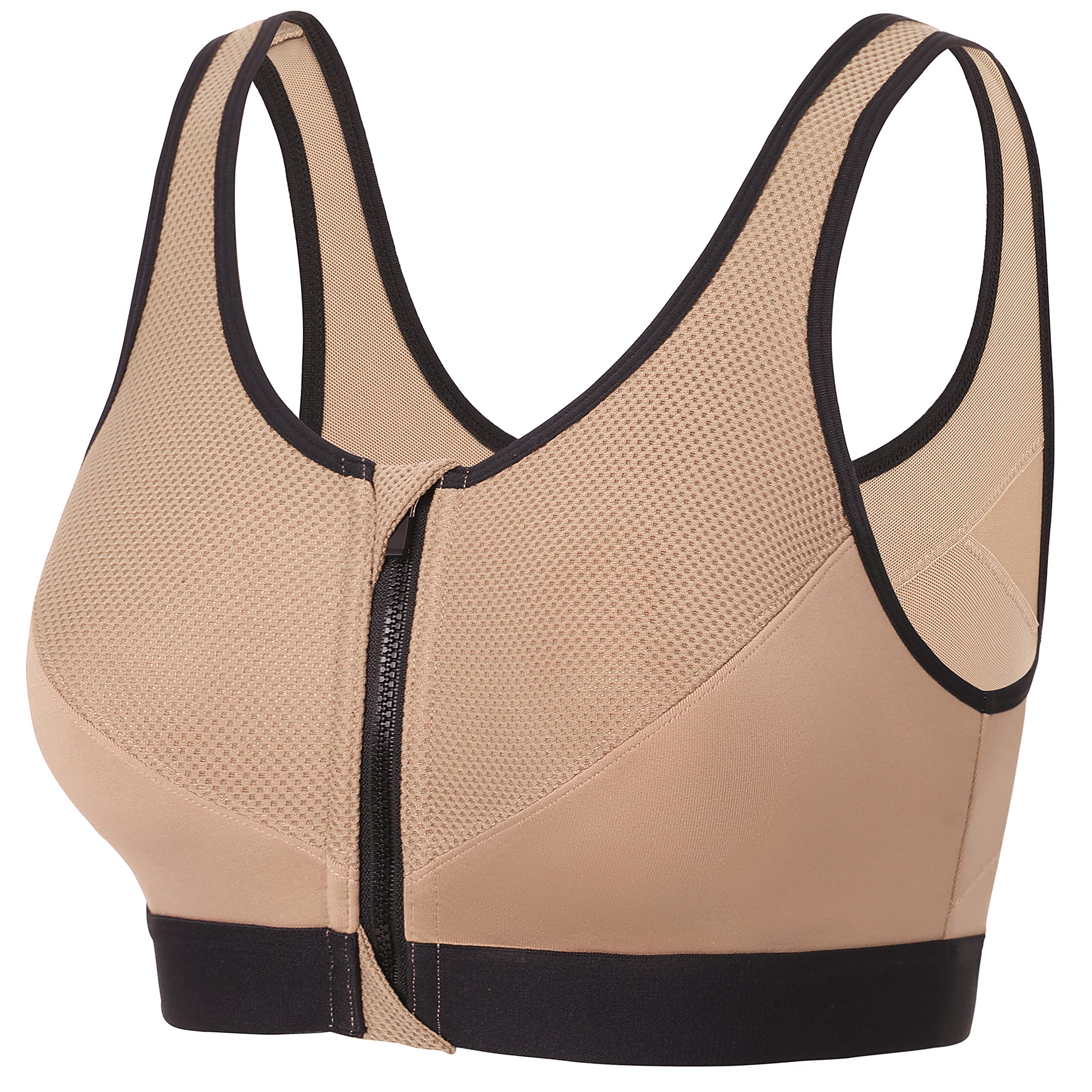 SYROKAN Women's Sports Bra High Impact Front Fastening Zipper Wireless Post Surgery Support Workout Bra — view 10