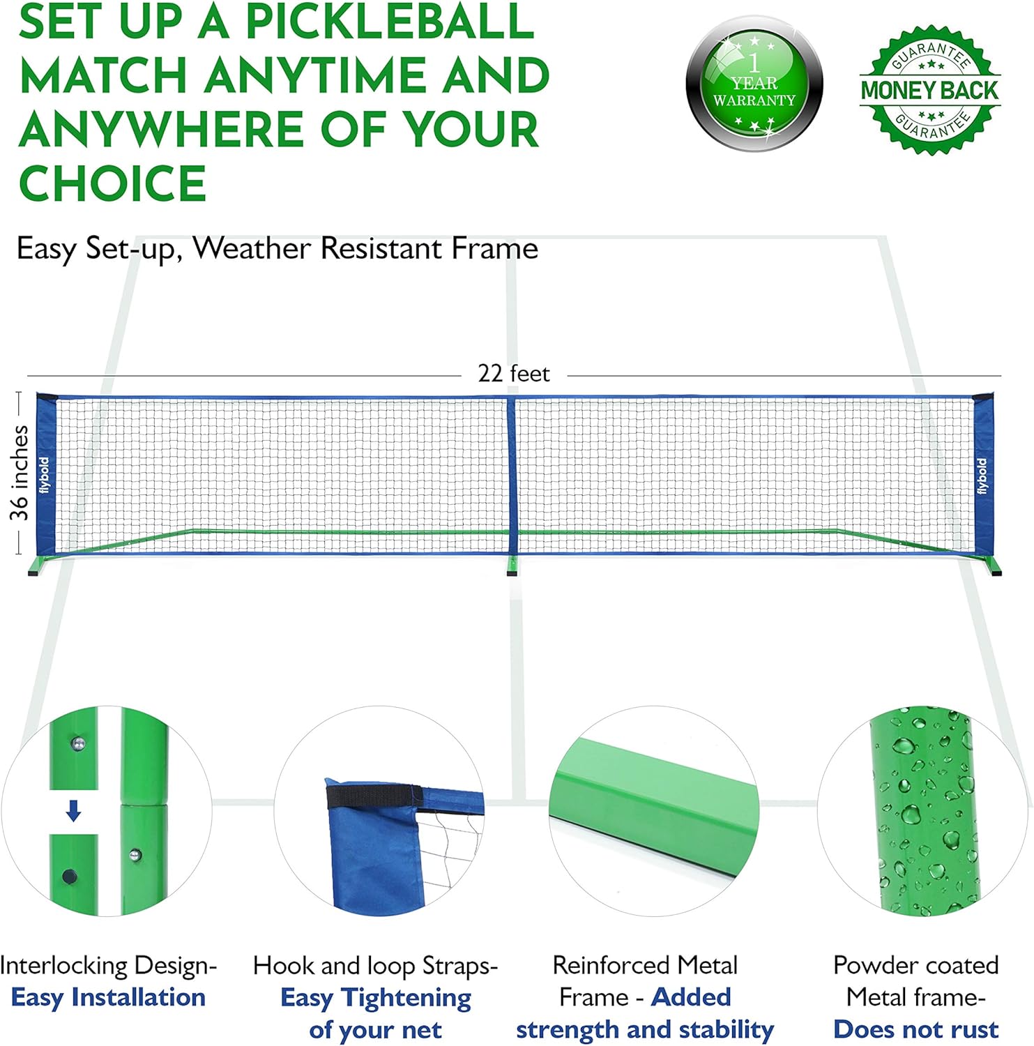 Pickleball Nets Portable Outdoor Portable Pickleball Net Regulation Size Equipment Lightweight Sturdy Interlocking Metal Posts with Carrying Bag for Indoor Outdoor Pickle Ball Game Court 22ft : Sports & Outdoors