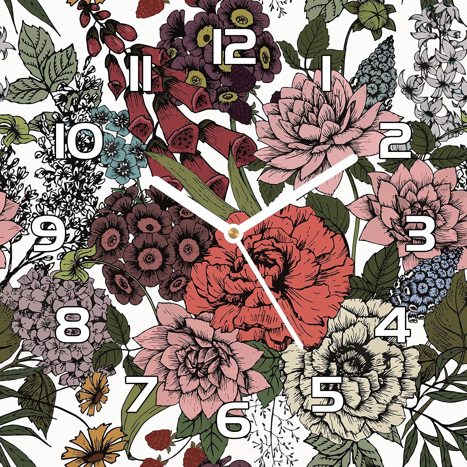 Horloge en verre impression fleurs d'automne pendule murale moderne