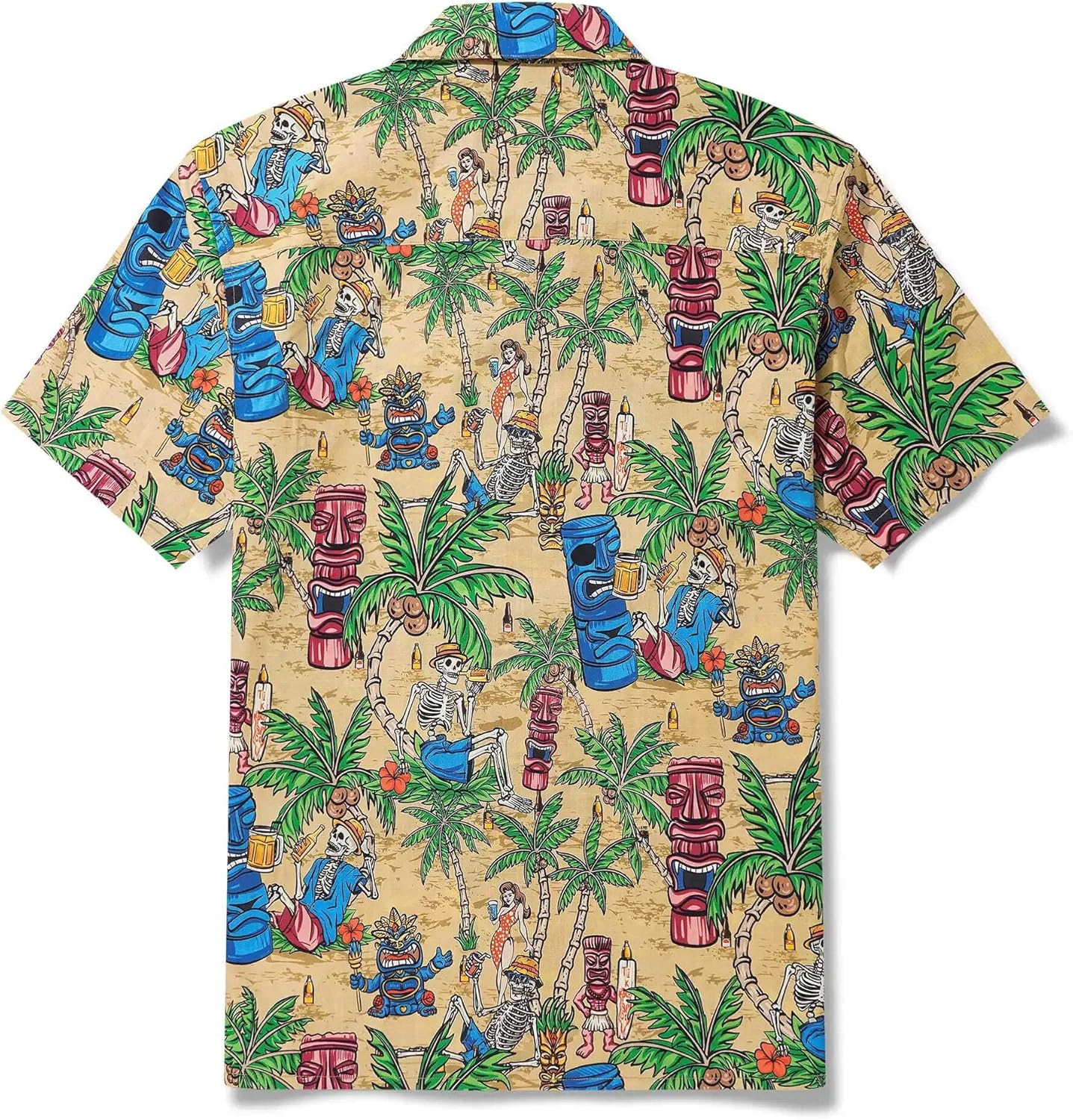 Men's Hawaiian Shirt Short Sleeve Camp Collar 100% Cotton Green Aloha Tiki Seaside Bash