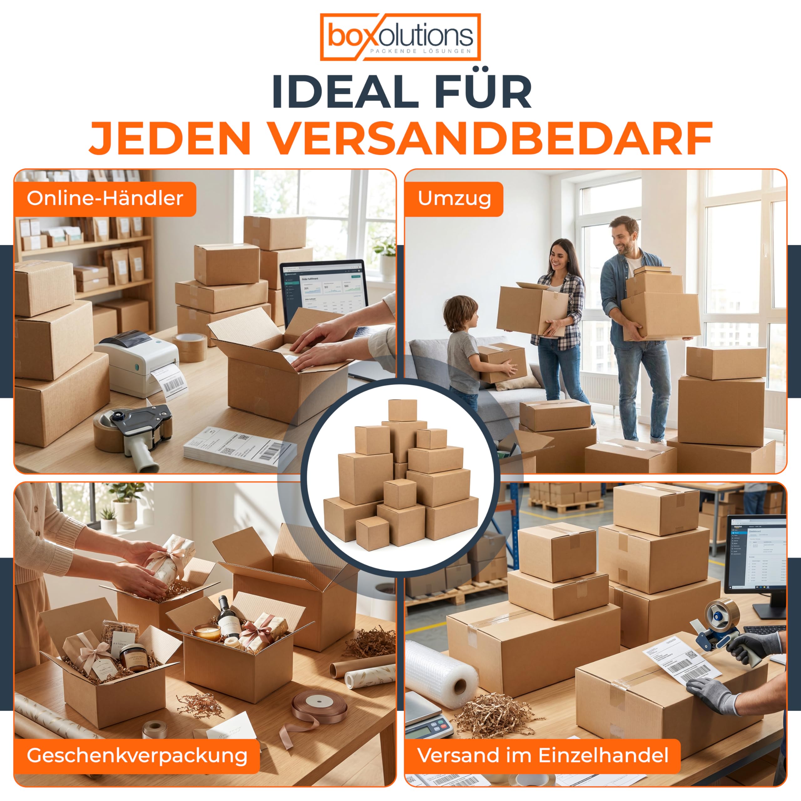 Versandkarton 600 x 400 x 400 mm, 1-wellig 1.20 B, brauner Kraftpapier Faltkarton FEFCO 0201, Großkarton für E-Commerce, Privatversand und Organisation