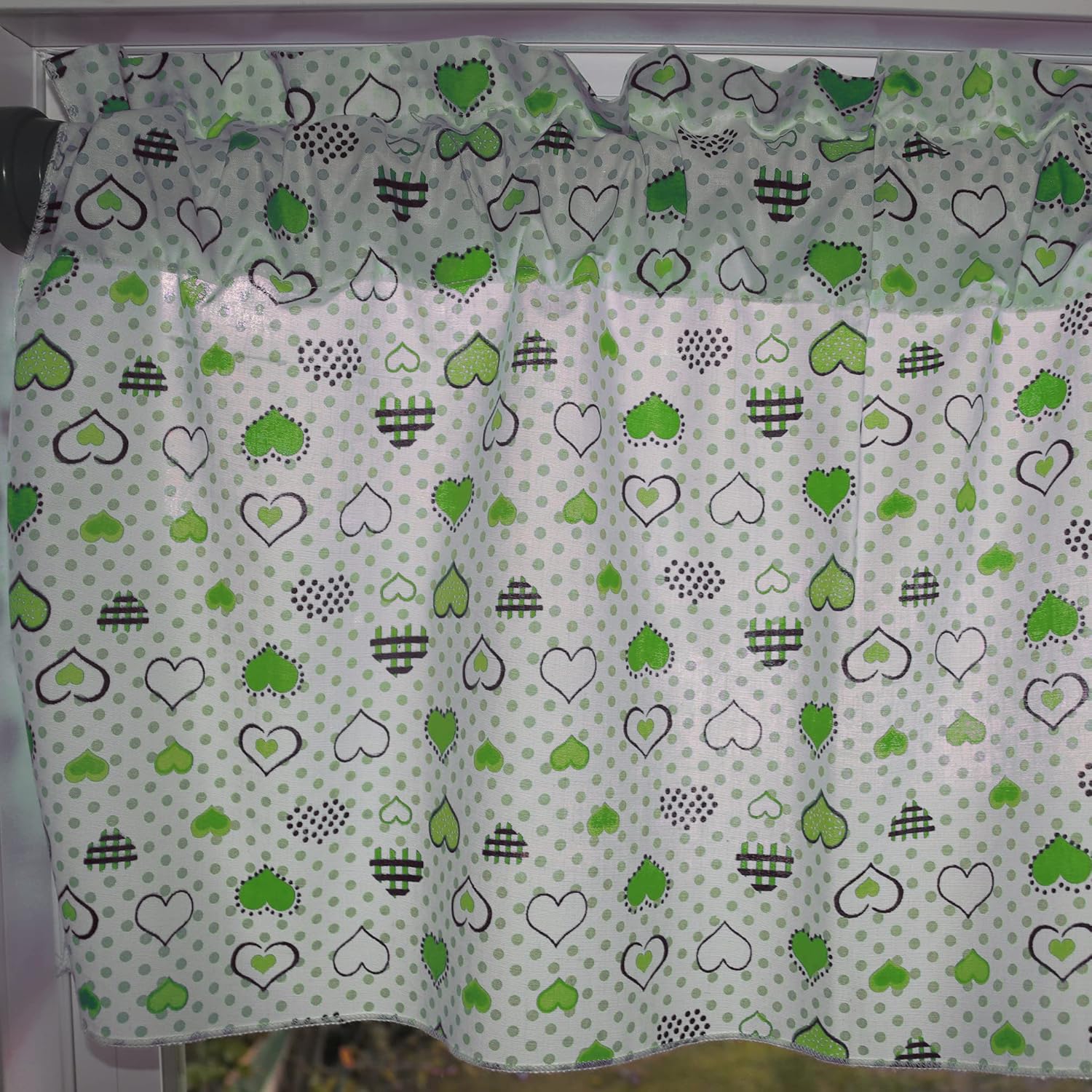 Zen Creative Designs Hearts and Dots Cotton Window Valance Home Décor Bedroom Nursery Kitchen Window (58" Wide x 24" Long, Green)