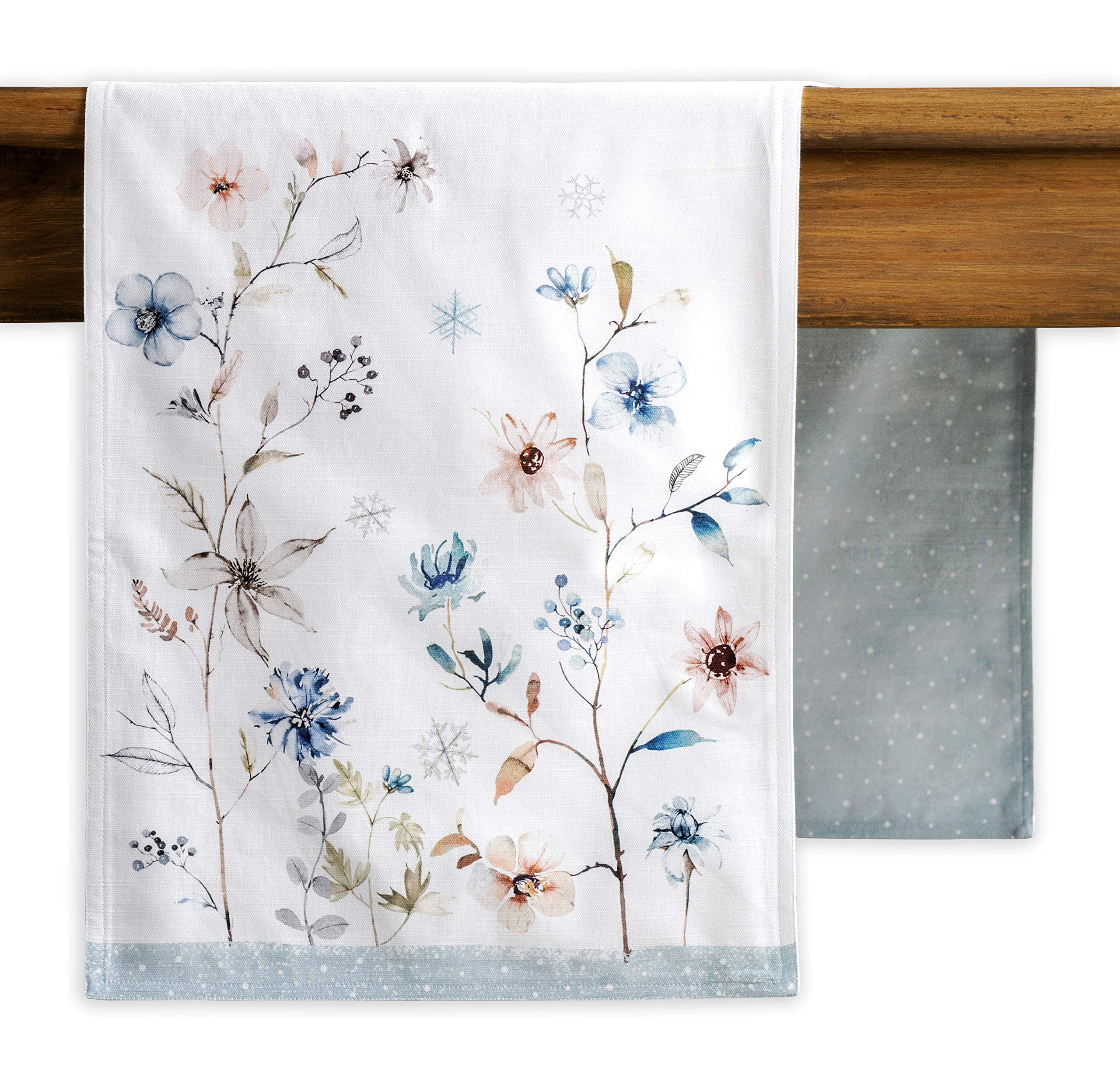 Maison d' Hermine Tablerunner 100% Cotton Table Runner Decorative Table Covers, Dining, Home, Banquet, Buffet, Ice Florals (Double Layer) - Thanksgiving/Christmas (14.50"x108")