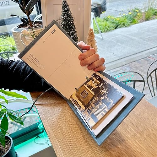 Miniatura 10 de SIMPLY RSB Álbum de postales de cuero vegano, transforma postales en libro de postales, marco de postales y organizador de postales (La aventura