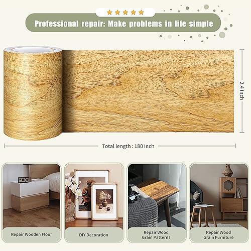 Miniatura 2 de Besezx Wood Grain Repair Tape, 2.4" X15', Self Adhesive Wood Grain Repair Patch for Tables, Chairs, Baseboards, Doors, Windows, Floors, All Kinds of