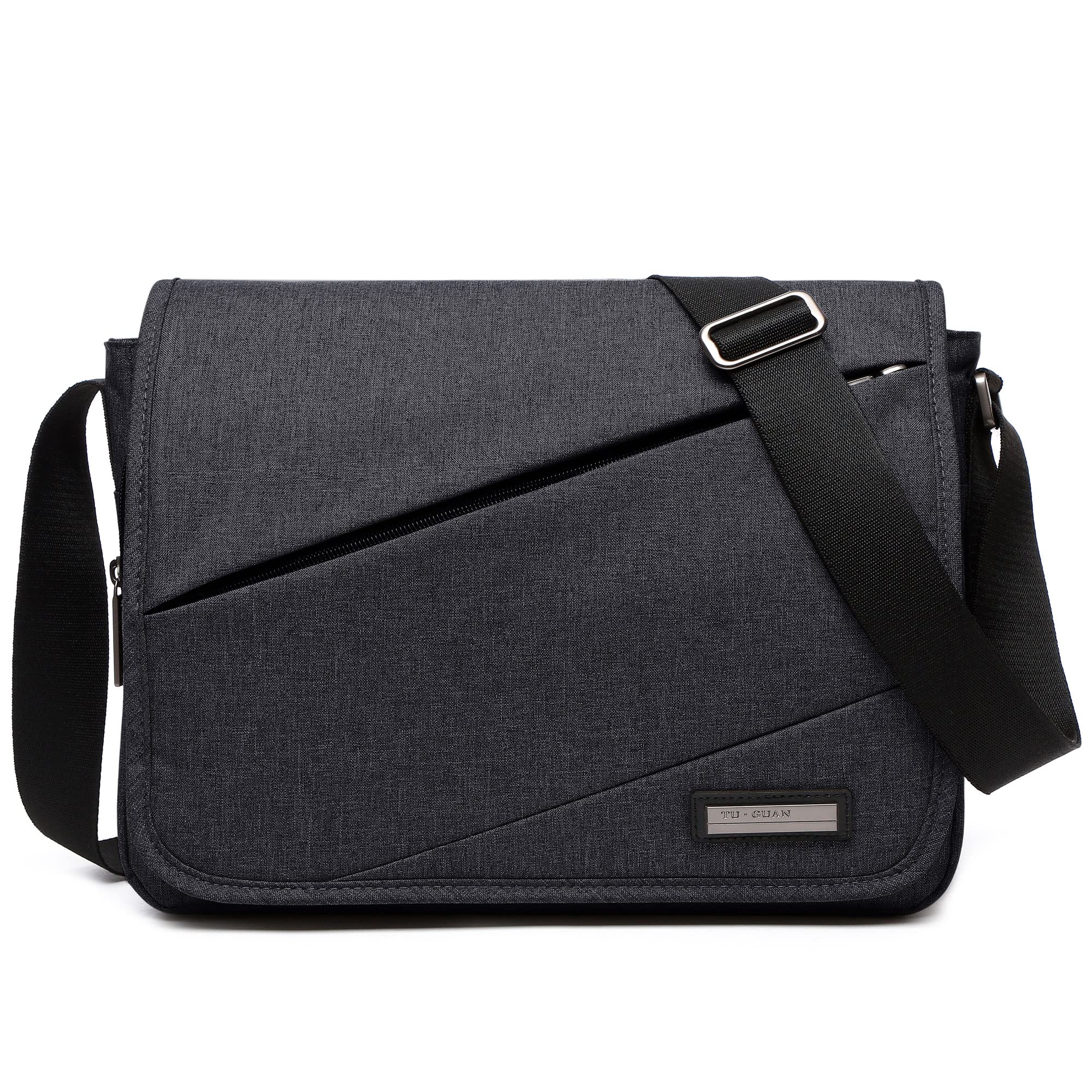 Sac à Bandoulière Homme 13 Pouces Ordinateur Portable Sac Messager Multiples Poches Besace pour Bureau Travail Collège Imperméable Polyester Sacs d'épaule Noir