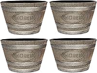 Classic Home & Garden Whiskey Barrel Planters, Oak Brown Resin Flower Pots, 15-Inch 4-Pack - Durable UV-Protected Outdoor Decor