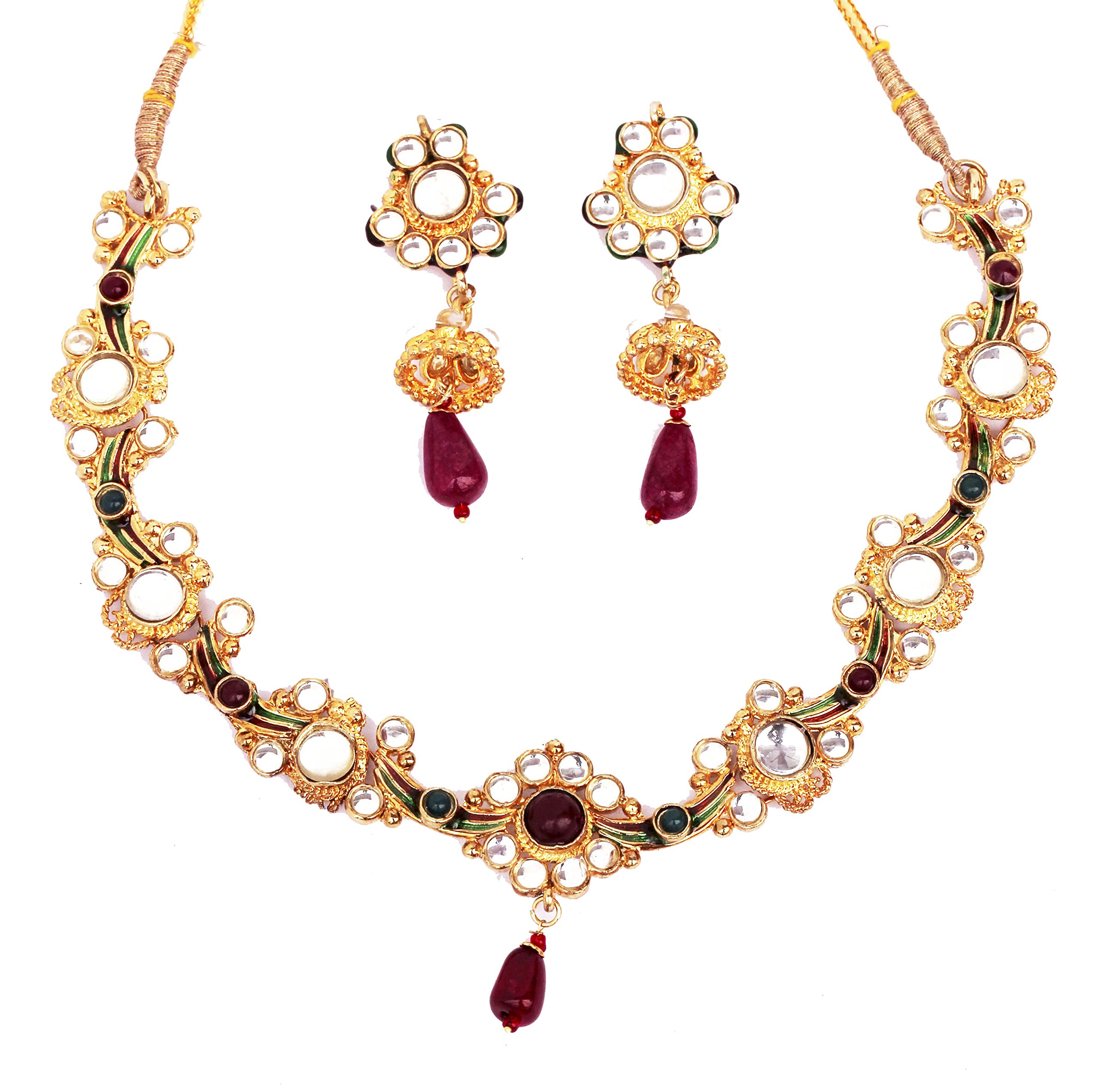 TouchstoneIndian Bollywood Gorgeous intricate Workmanship Mughal White Colorful Rhinestone crystal wedding Designer Jewelry Choker Necklace Set In Gold And Silver Tone For Women.