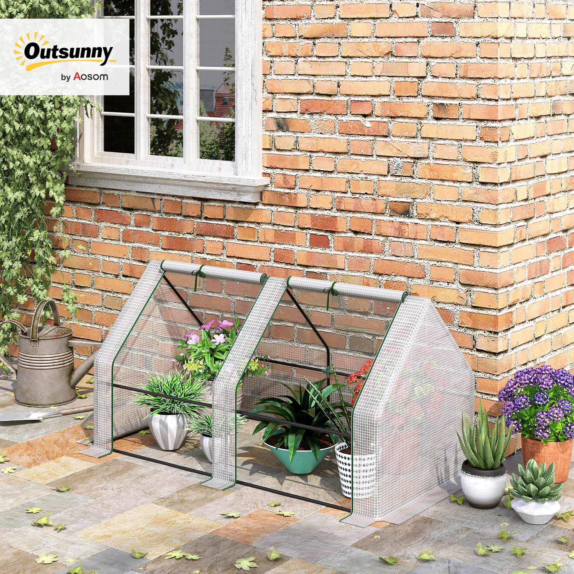 Outsunny Invernadero de Exterior Invernadero de Jardín 180x90x90 cm Tipo Caseta con 2 Ventanas Marco de Acero y Cubierta de PE 140g/㎡ para Cultivo Plantas Flores Tomates Blanco