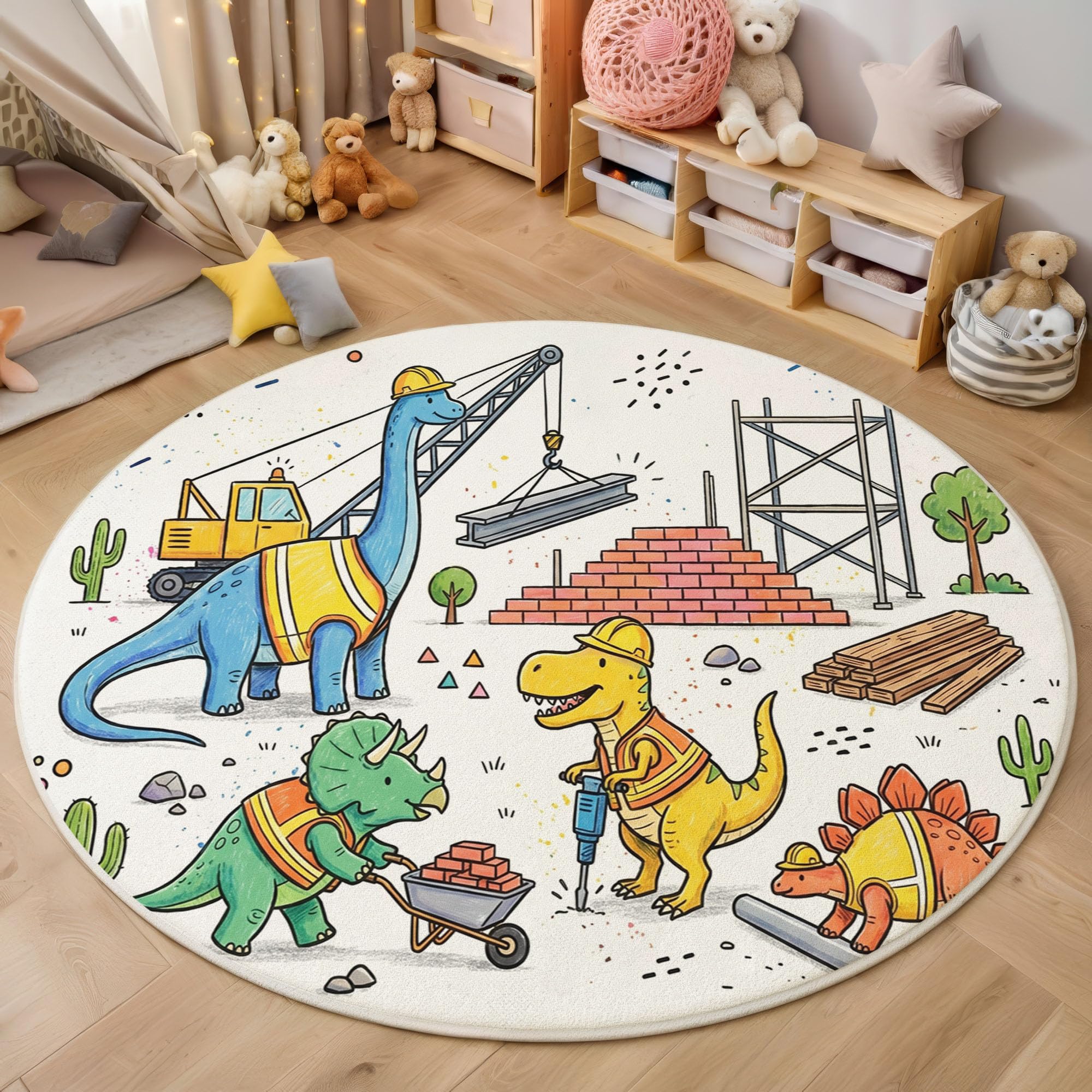 180cmRunder Kinderteppich Interessante Tiere, Weicher Kuscheliger Teppich