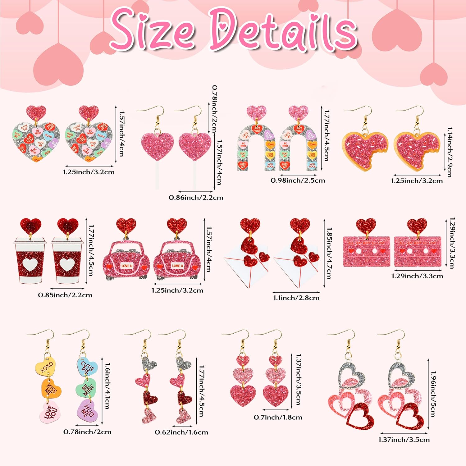 Y1tvei Valentine's Day Glitter Earrings - 12 Pairs Cute Conversation Candy Heart Dangle Drop Acrylic Sparkly Stud Earrings Love Heart Shaped Ear Decor Jewelry Accessory Gifts for Holiday Party Wedding - Image 4