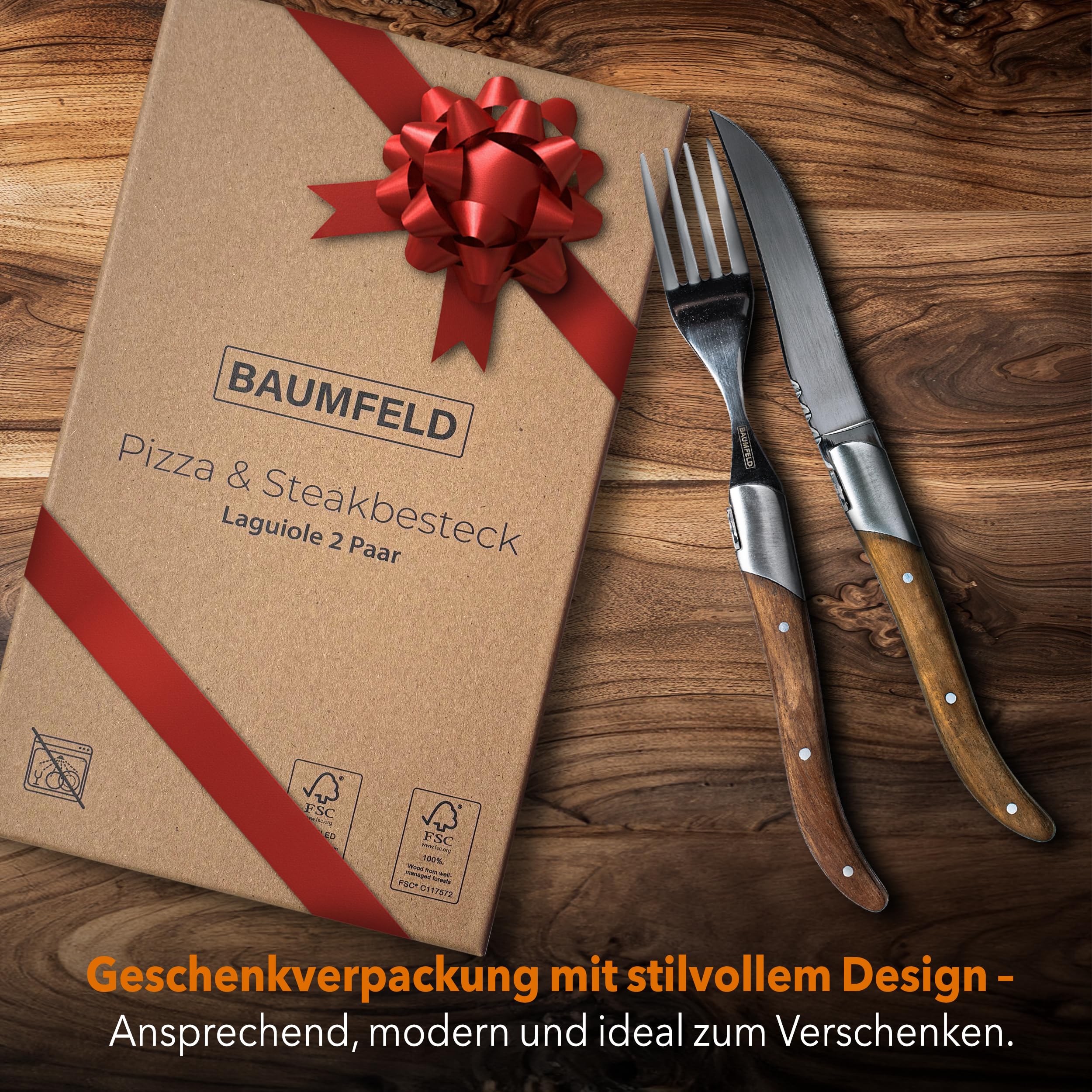 Steak- & Pizza-Messer-Set im Laguiole-Stil | Edelstahlklingen, ergonomisch, rostfrei, wählbar als 4-, 8- oder 12-teiliges Set (4, teilig)