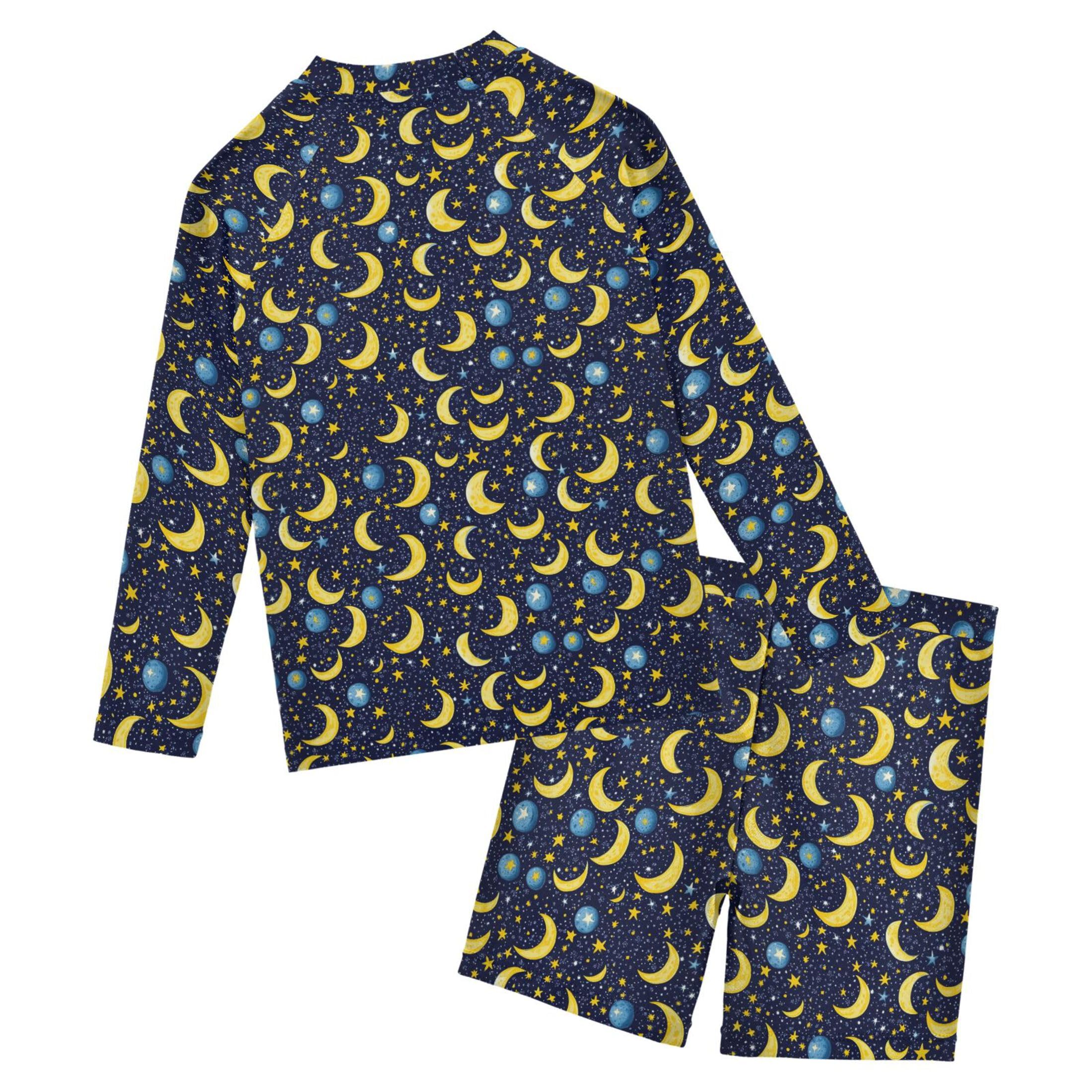 Yellow Blue Moons Baby Boys' Toddler Long Sleeved Rashguard Swim Bathing Suit Set B0403927