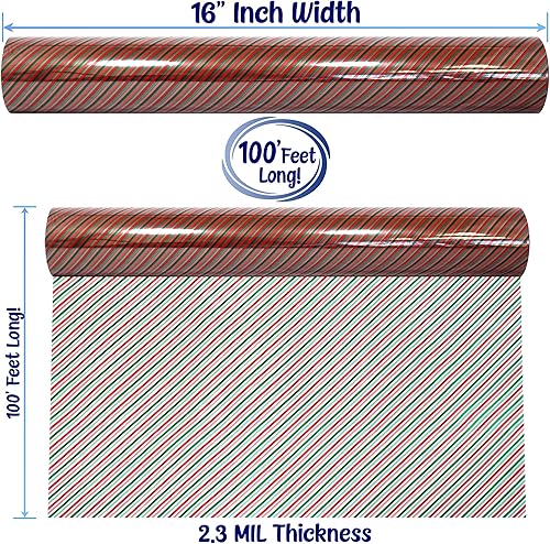 Miniatura 2 de AnapoliZ Rollo de celofán navideño  100 pies de largo x 16 pulgadas de ancho  Celofán de rayas navideñas transparentes de 2.3 mil  Regalos, cestas,