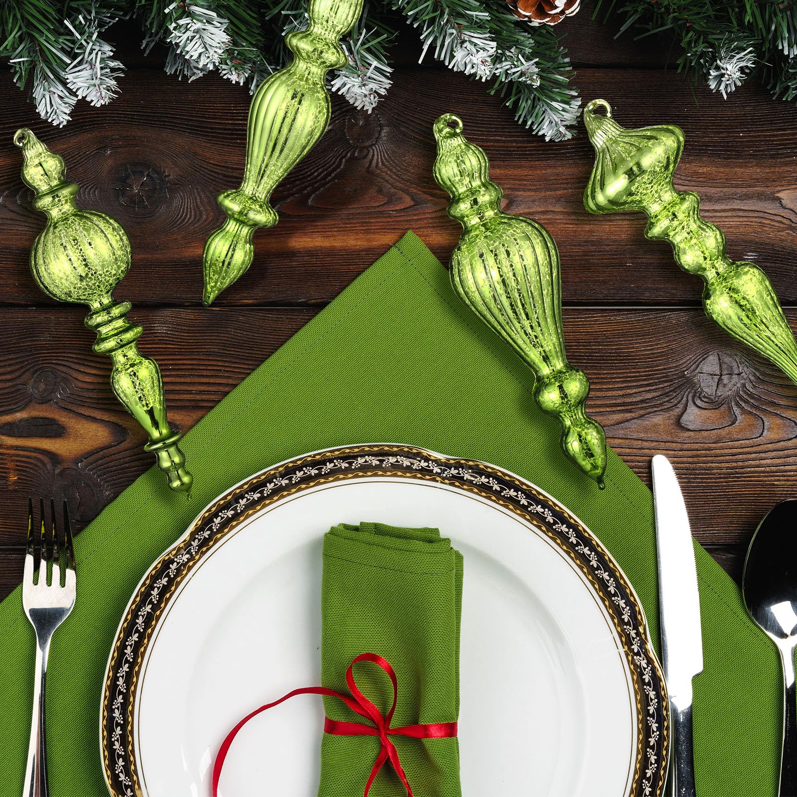 Mifoci 8 decorazioni natalizie in vetro mercurio da 15,2 cm, da appendere, decorazioni assortite per albero di Natale (verde fresco)