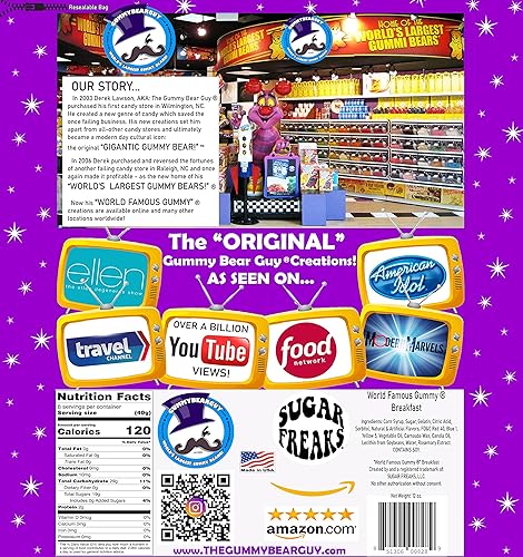 Miniatura 2 de The Gummy Bear Guy | Gomitas de fama mundial (TM) | Gummy Meal - Desayuno - 4 piezas, Hecho en los Estados Unidos - Cereza, mango, piña, plátano,