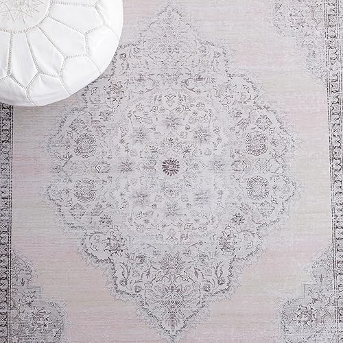 Miniatura 8 de SAFAVIEH Alfombra lavable Tucson Collection - 6 x 9 pies, beige y verde claro, antideslizante, ideal para zonas de alto tráfico en sala de estar,