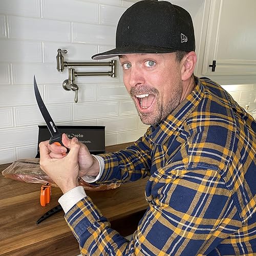 Vista 17 de Rhinoreto Cuchillo de filete para pescado, hoja de acero inoxidable alemán flexible afilada de 5 a 9 pulgadas, cuchillos profesionales para Naranja