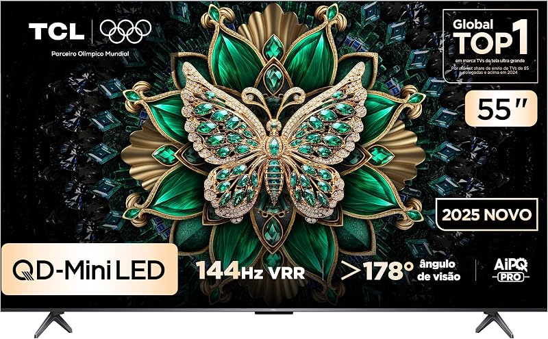 Smart TV TCL 55 Polegadas QD-Mini LED 4K C6K WiFi Bluetooth Google TV 4 HDMI 144Hz HDR10+ 55C6K