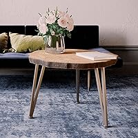 Vista 4 de SUNBURY Mesa auxiliar para interiores y exteriores, mesa auxiliar de hormigón de aspecto de madera de 31 pulgadas, moderna mesa de centro redonda