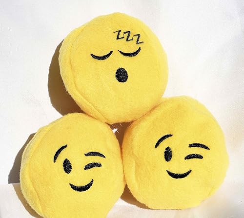 Miniatura 2 de Juguete de peluche chirriante para perro, suave forro polar, chirridos y sonidos arrugados y rebotes, bola de emoji de 3 pulgadas, hecha a mano en