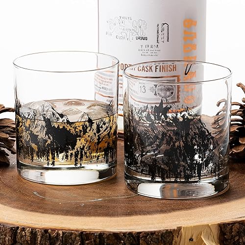 Vista 49 de Black Lantern Whiskey Glasses Set of 2 – 11 oz Heavy‑Base Old‑Fashioned Rocks Glasses with Forest Animal Screen Print Hand‑Printed Durable